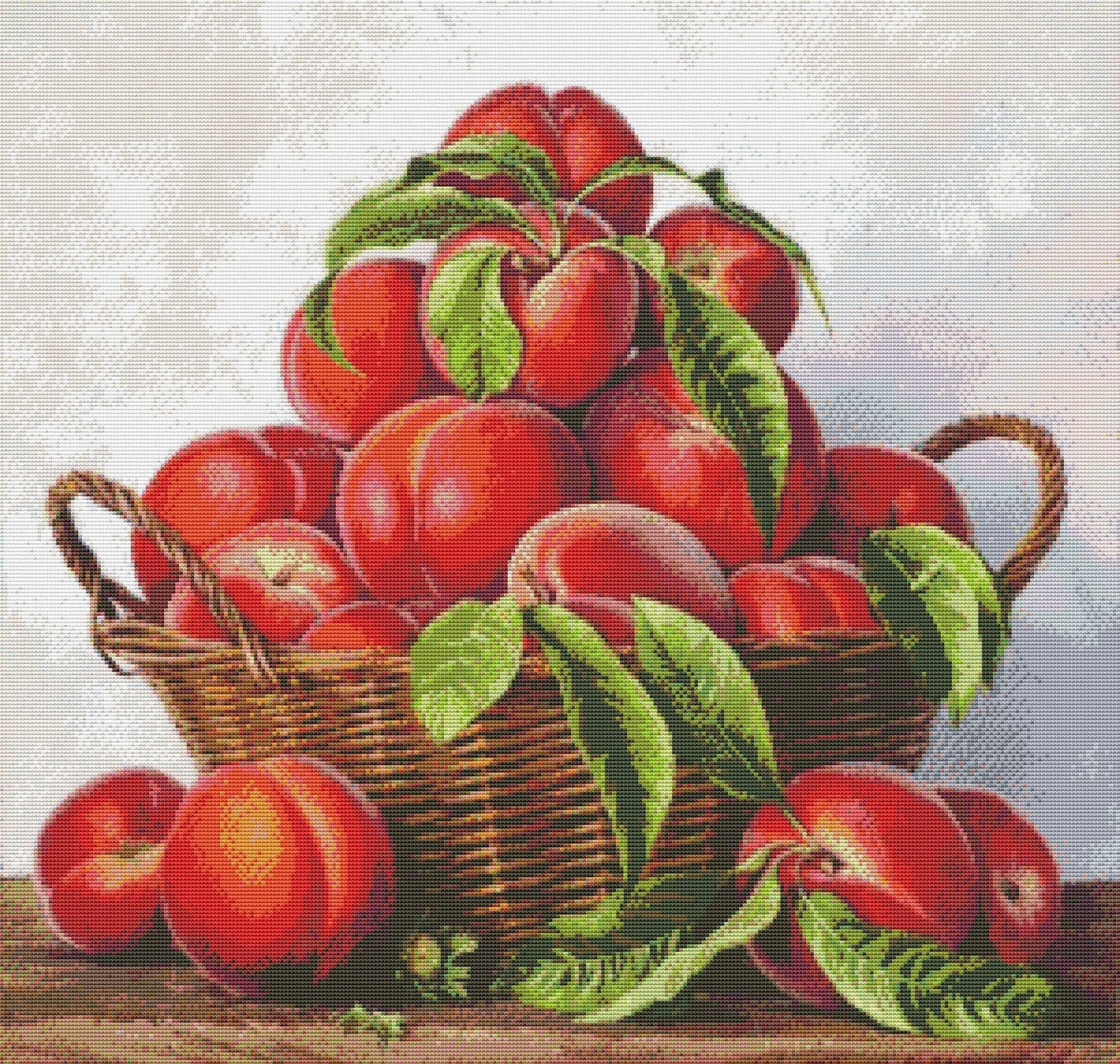 Basket with peaches Cross Stitch Pattern Peaches Kitchen Still Life Modern Decor Pattern Embroidery Summer fruits Needlepoint chart PDF