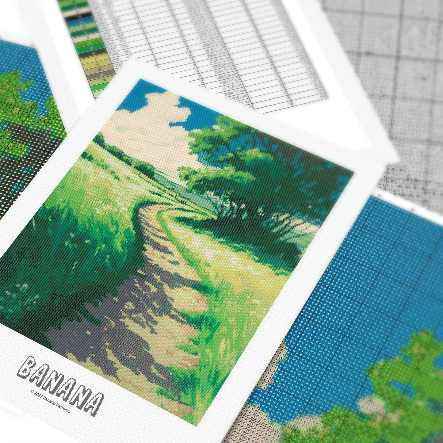Ghibli inspired Meadow Cross Stitch Pattern | Landscape Cross Stitch Chart Download | Nature Cross Stitch | Anime Cross Stitch PDF
