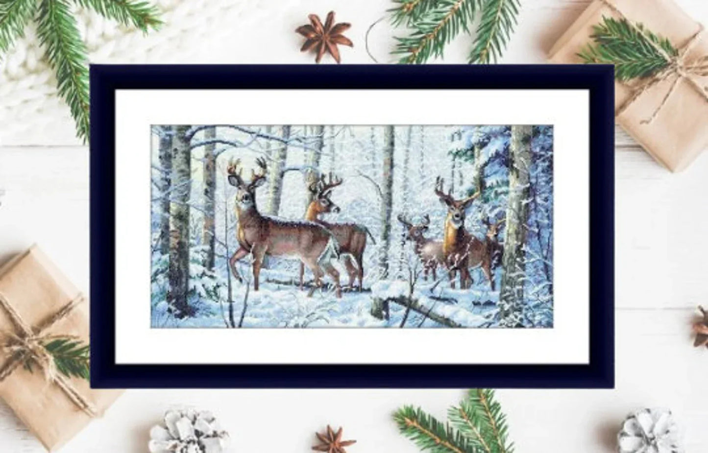 Woodland deer Counted cross stitch pattern PDF winter landscape Digital cross stitch chart woodland deer PDF cross stitch pattern