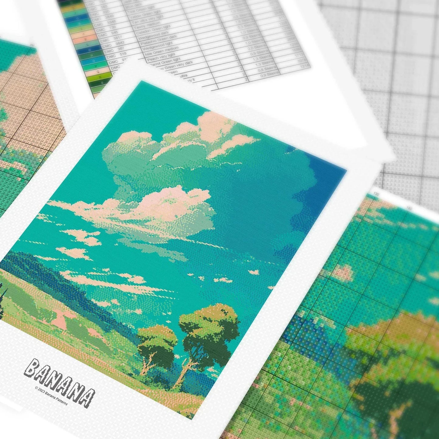 Ghibli inspired Meadow Cross Stitch Pattern | Landscape Cross Stitch Chart Download | Nature Cross Stitch | Anime Cross Stitch PDF
