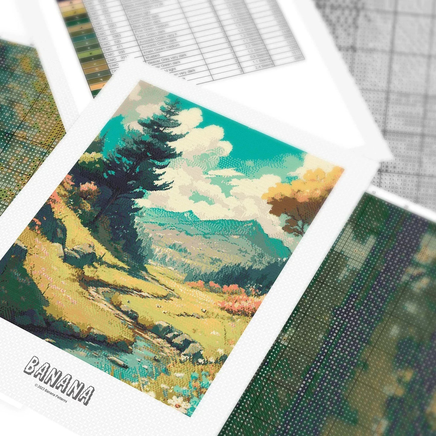 Mountain Meadow Cross Stitch Pattern | Anime Landscape Cross Stitch Chart Download | Nature Cross Stitch | Large Modern Cross Stitch