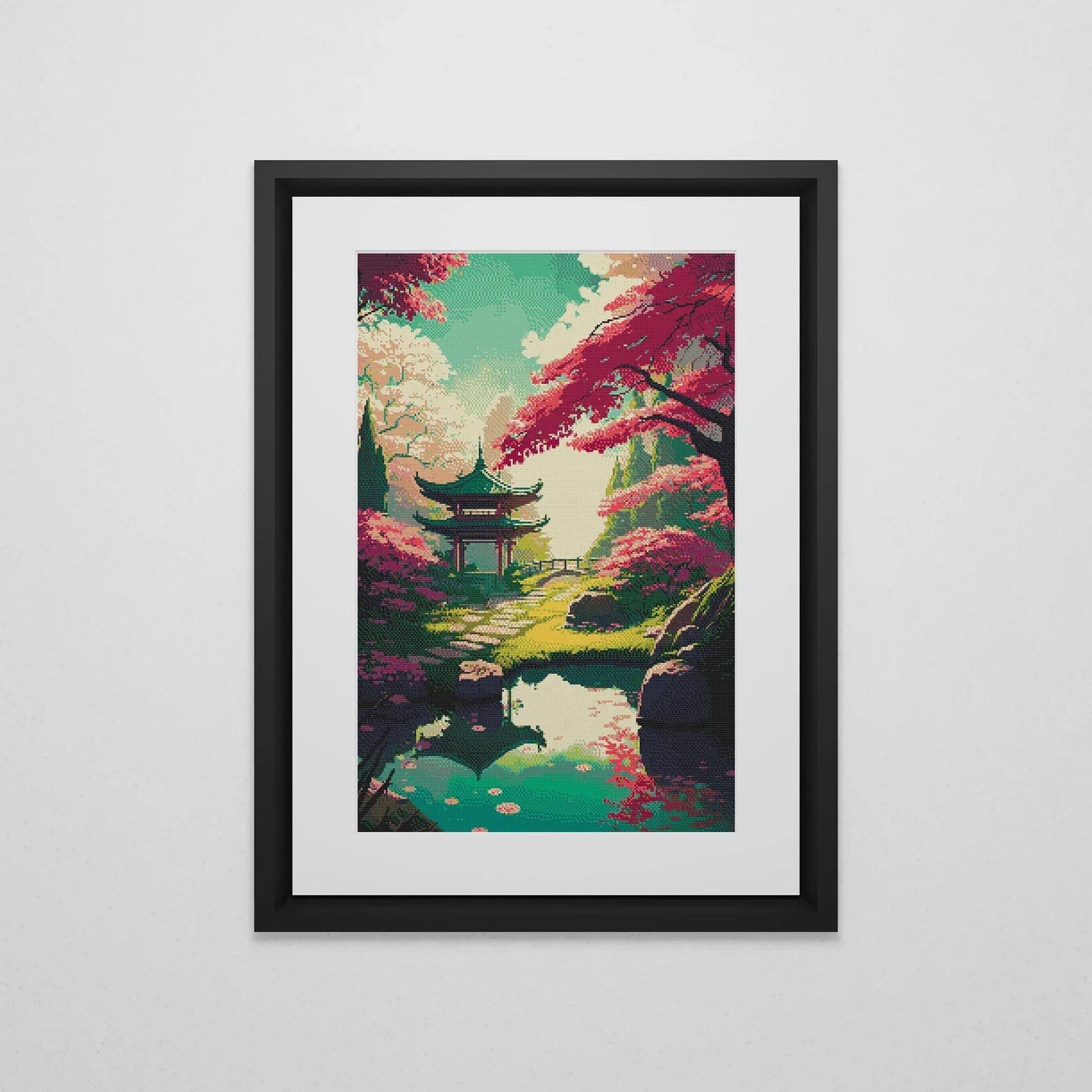 Japanese Garden Cross Stitch Pattern | Japan Landscape Cross Stitch Chart | Asian Landscape Cross Stitch Art | Large Cross Stitch
