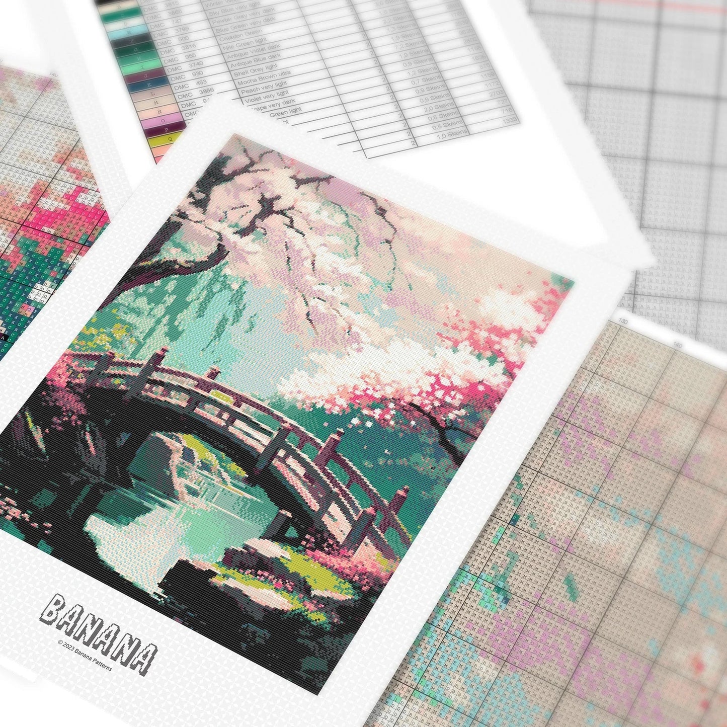 Japanese Garden Cross Stitch Pattern | Japan Landscape Cross Stitch Chart | Asian Landscape Cross Stitch Art | Large Cross Stitch