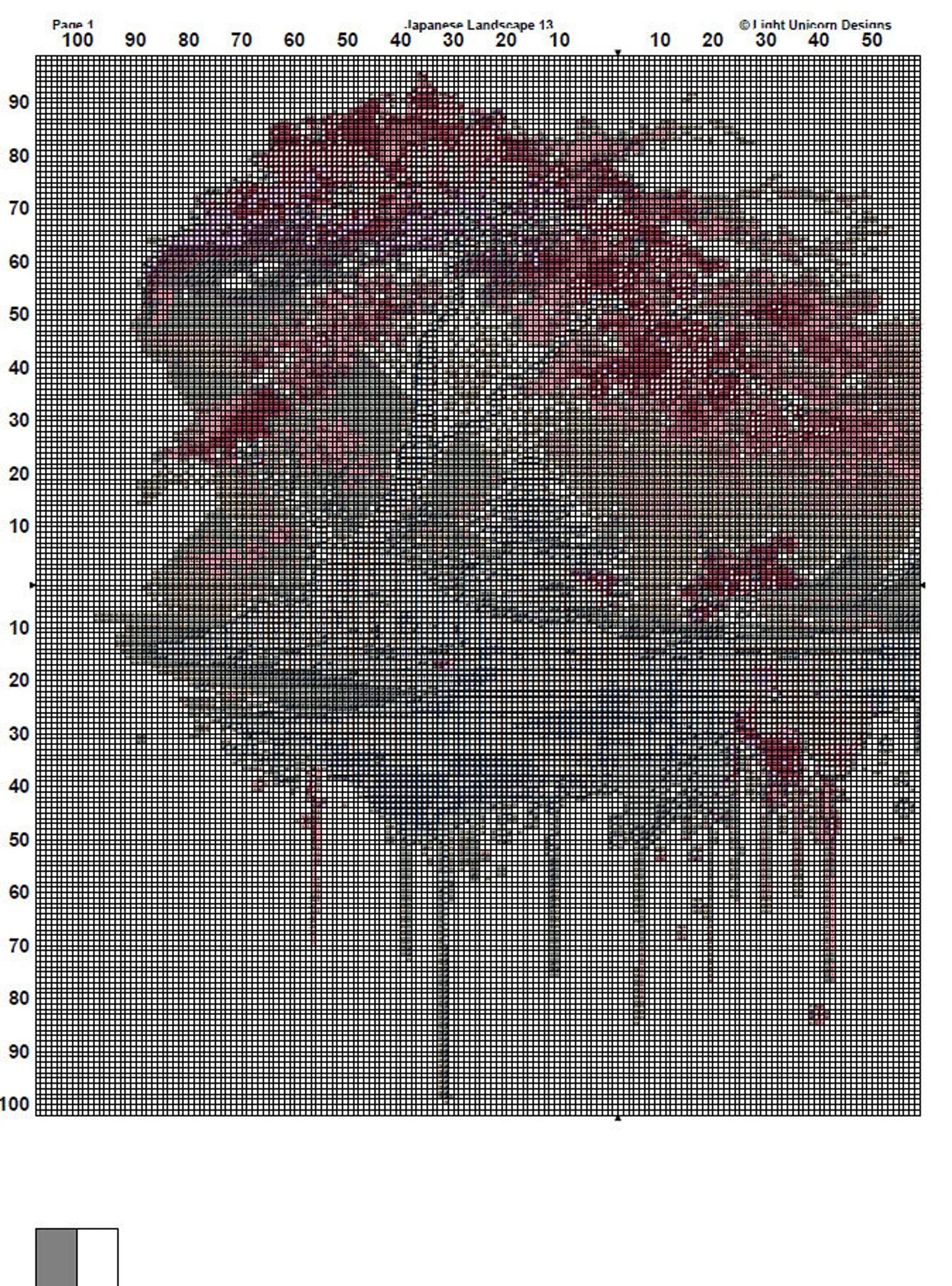 Japanese Landscape Cross Stitch Pattern 13 Instant PDF Download - Cherry Blossom Tree Watercolor Cross Stitch Pattern - Japan Cross Stitch