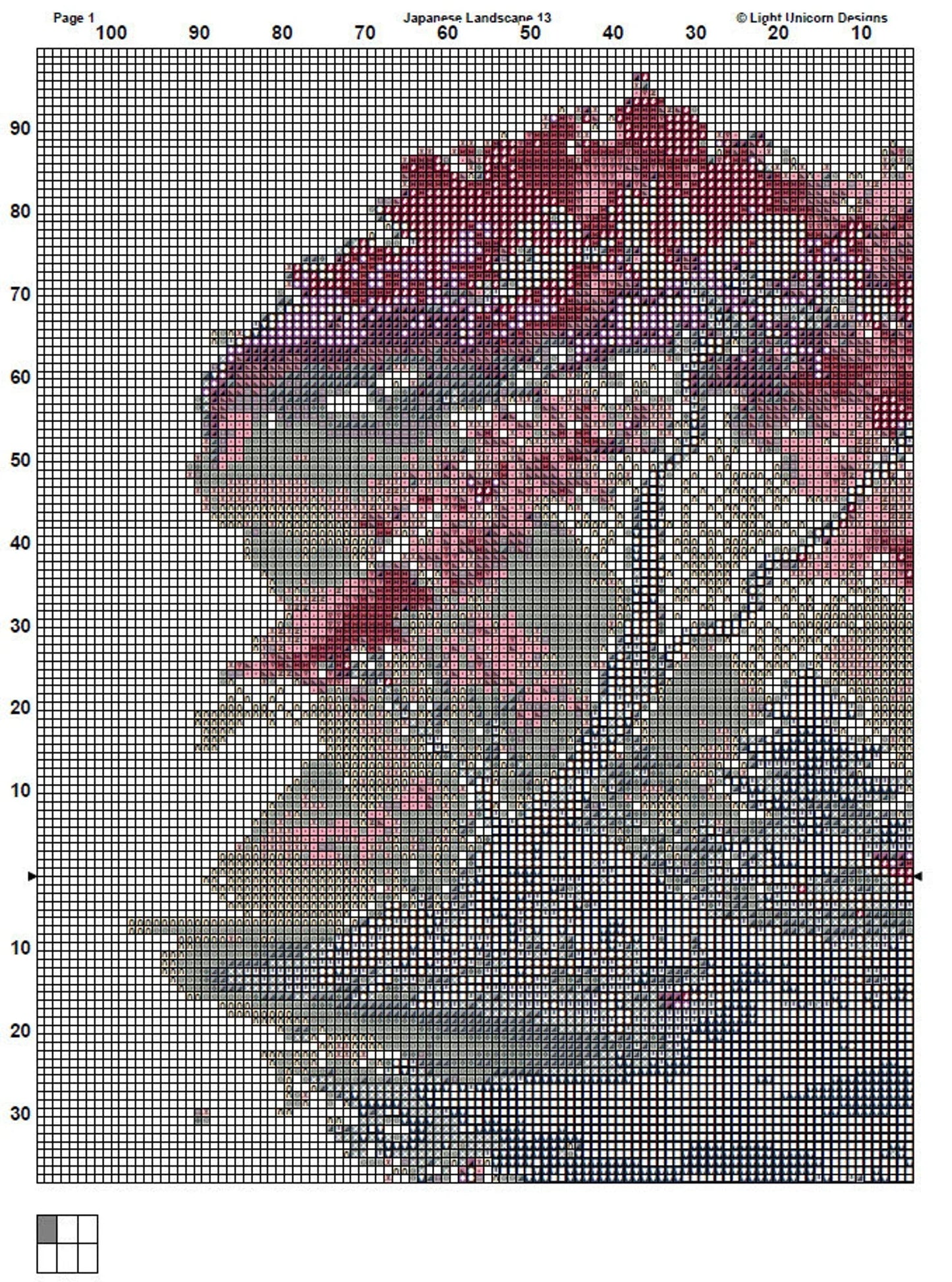 Japanese Landscape Cross Stitch Pattern 13 Instant PDF Download - Cherry Blossom Tree Watercolor Cross Stitch Pattern - Japan Cross Stitch
