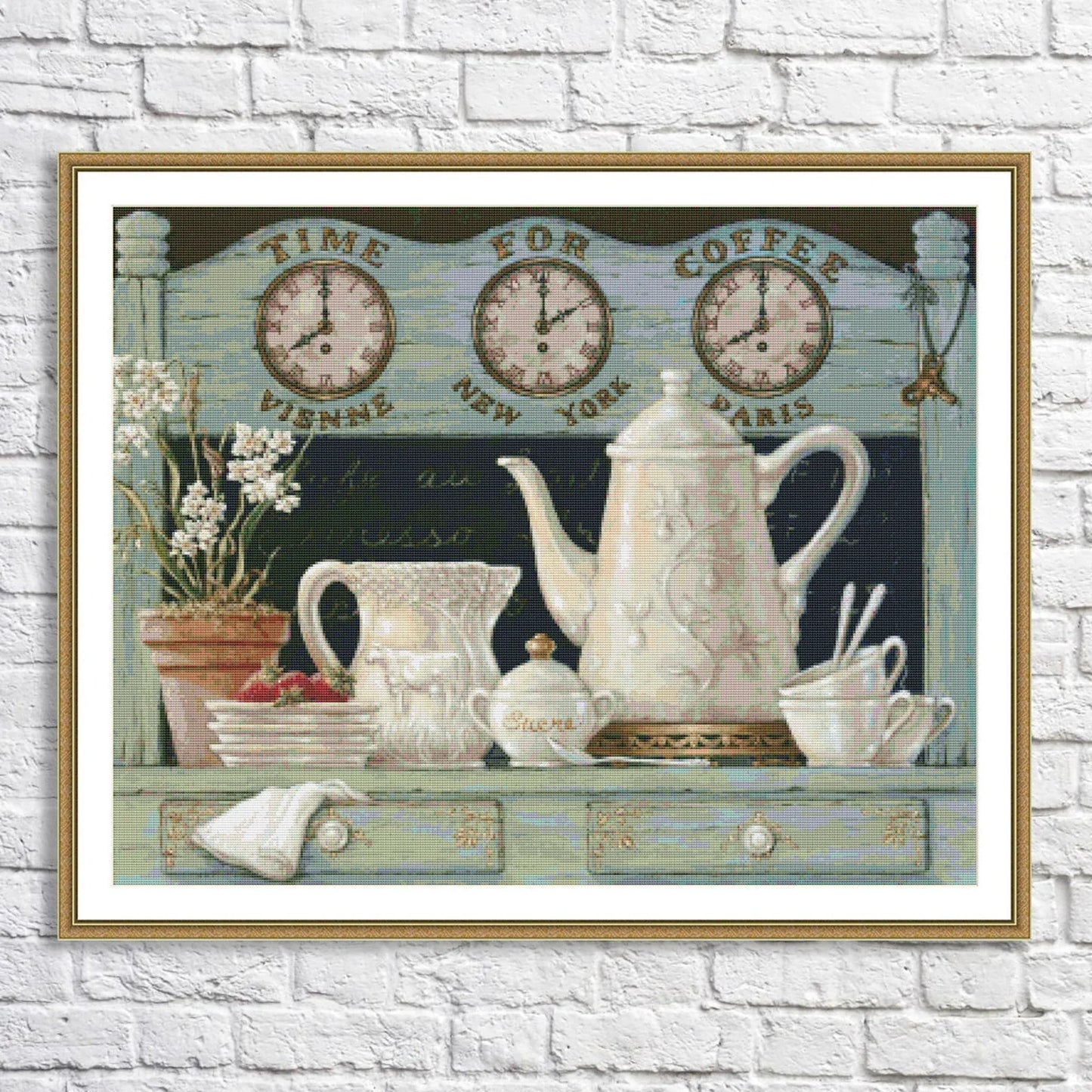 Time for Coffee Still Life Cross Stitch Pattern Digital Pattern Decor Wild Flowers Pattern Bouquet Embroidery Needlepoint Chart Download
