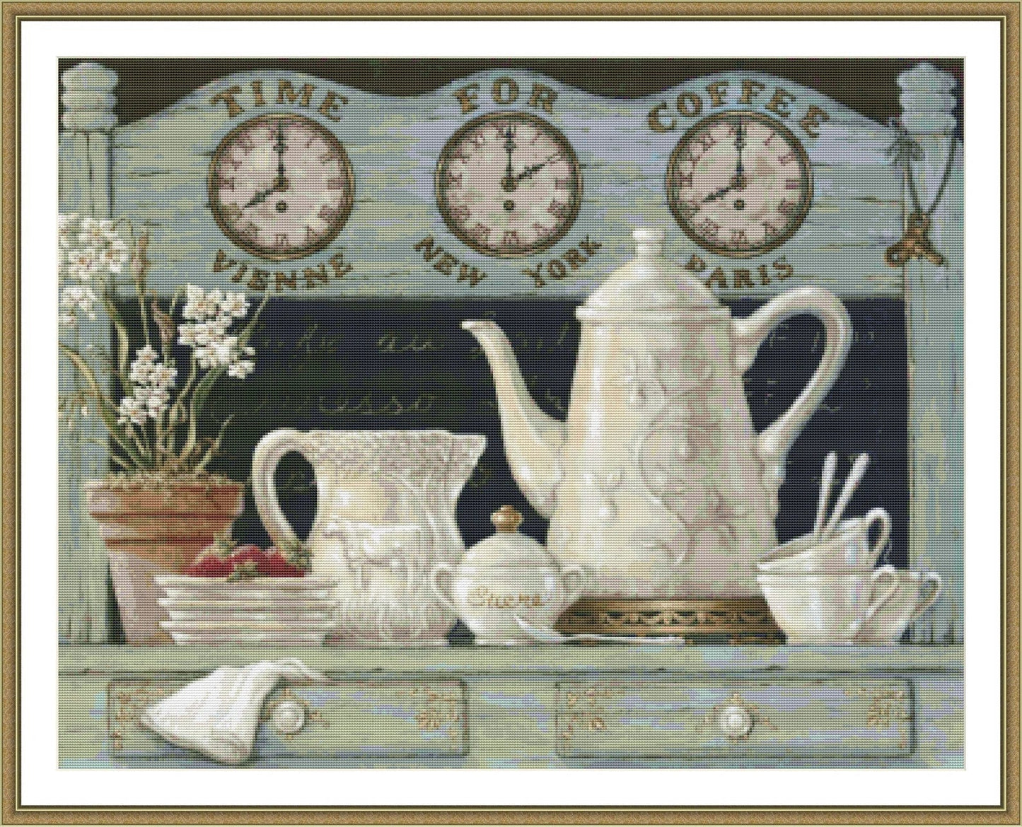Time for Coffee Still Life Cross Stitch Pattern Digital Pattern Decor Wild Flowers Pattern Bouquet Embroidery Needlepoint Chart Download