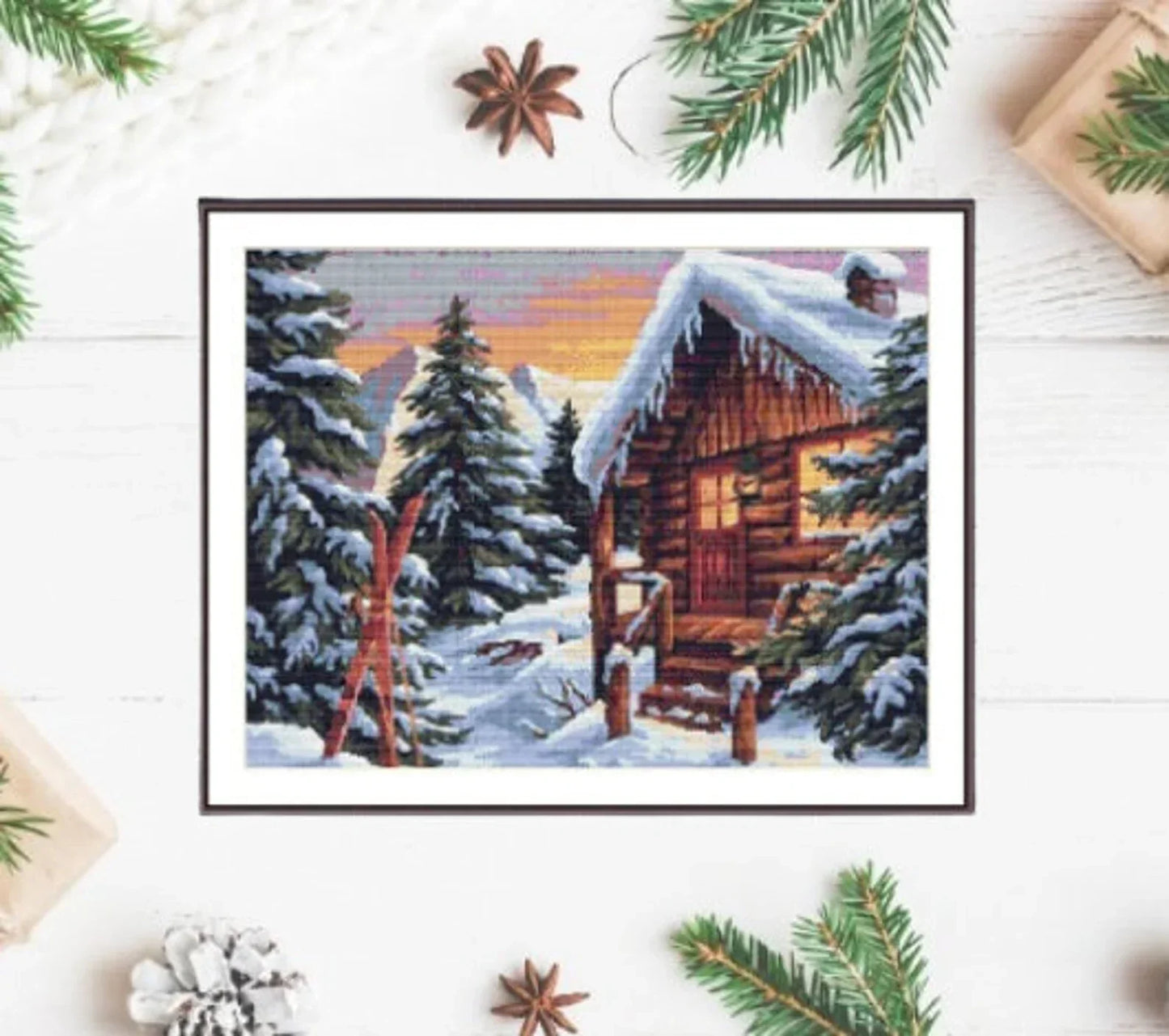 Woodland cottage PDF Counted cross stitch pattern Landscape fall Digital cross stitch chart Fall season PDF xstitch pattern instant download