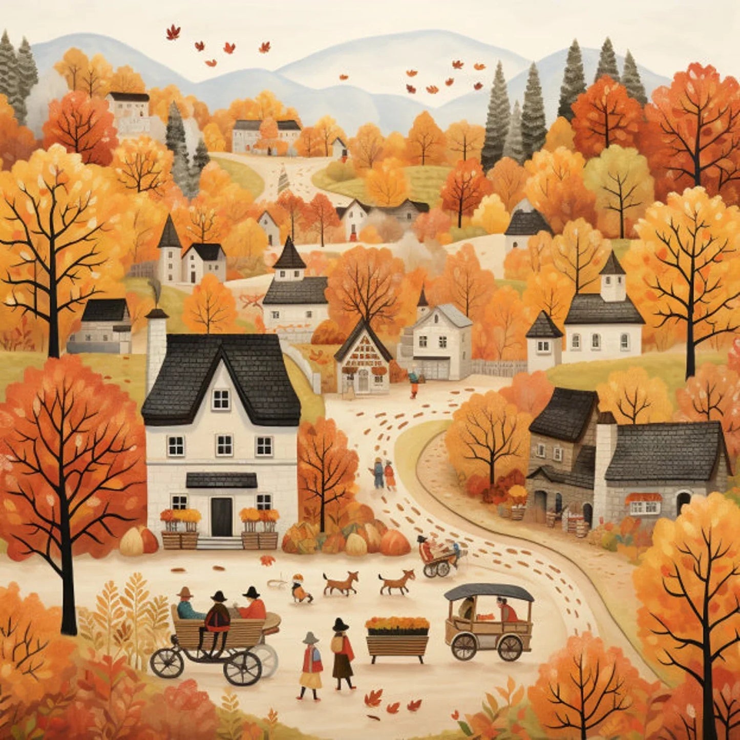 Cross Stitch Pattern Little Town in Autumn Full Coverage