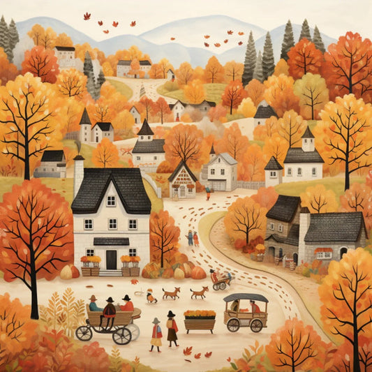 Cross Stitch Pattern Little Town in Autumn Full Coverage