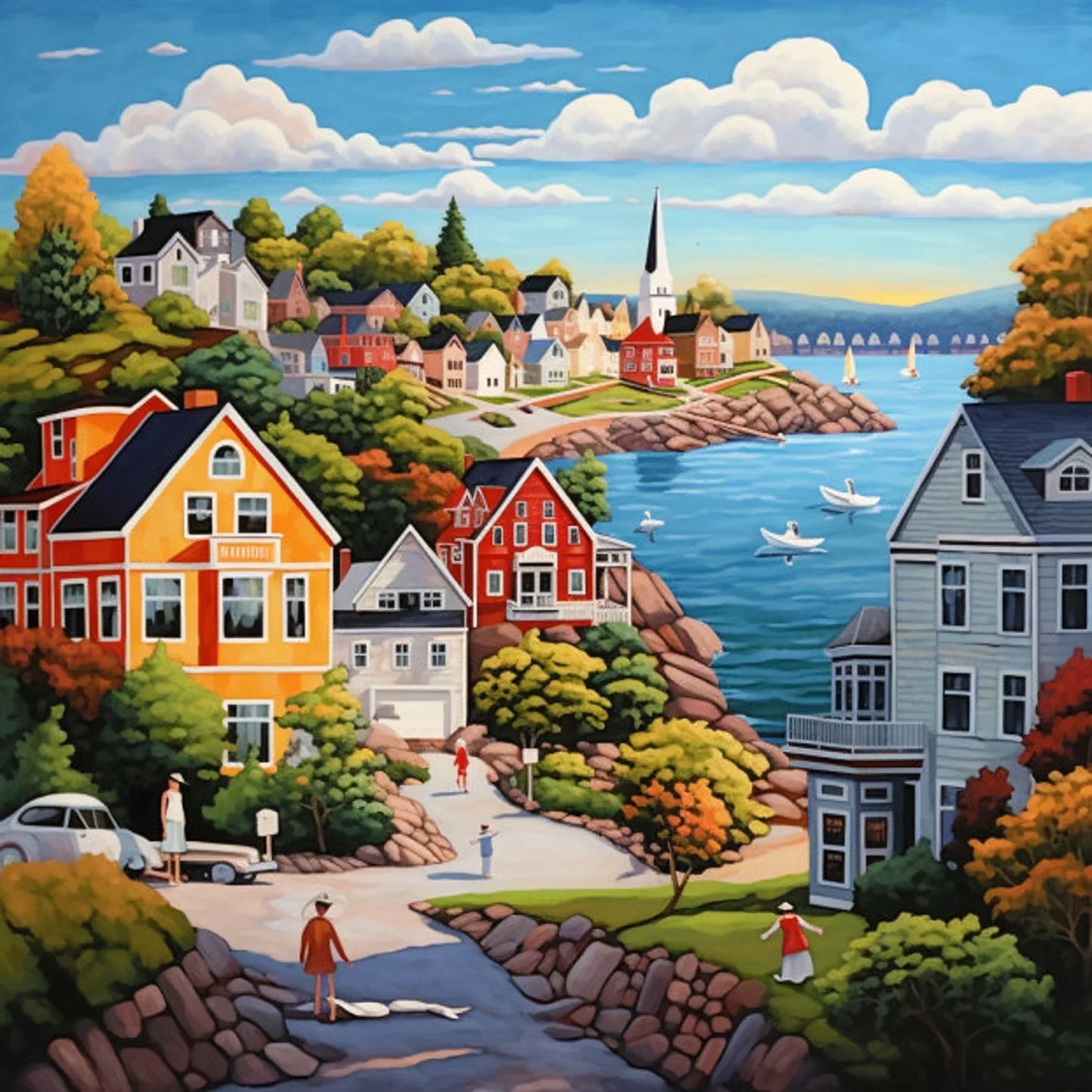 Cross Stitch Pattern Coastal Town Full Coverage