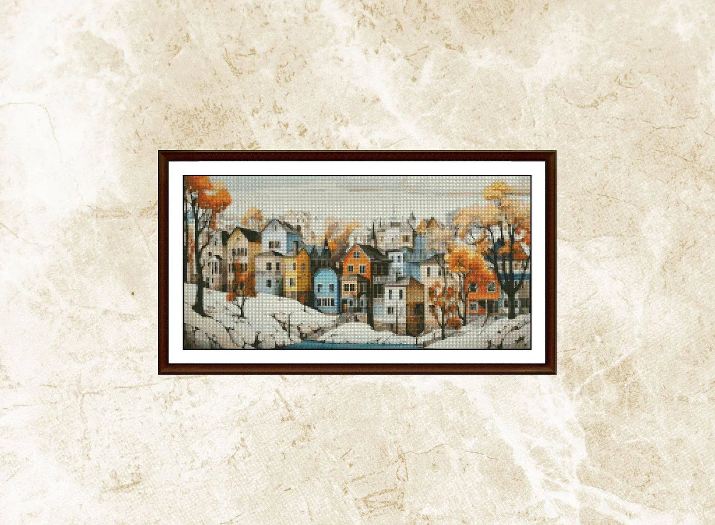 Winter Cross Stitch Pattern,City by the River,Landscape,Pattern Keeper,Counted Cross Stitch,Pdf,Instant Download