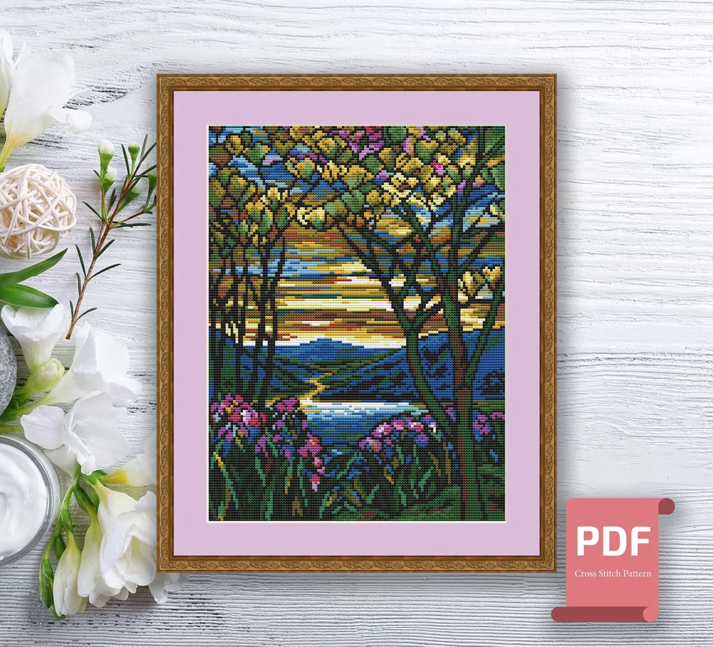 Set of 4 Seasons Landscape Cross Stitch Pattern | Seasons Cross Stitch Pattern | Four Seasons | Mosaic Cross Stitch | Download PDF #ssn205