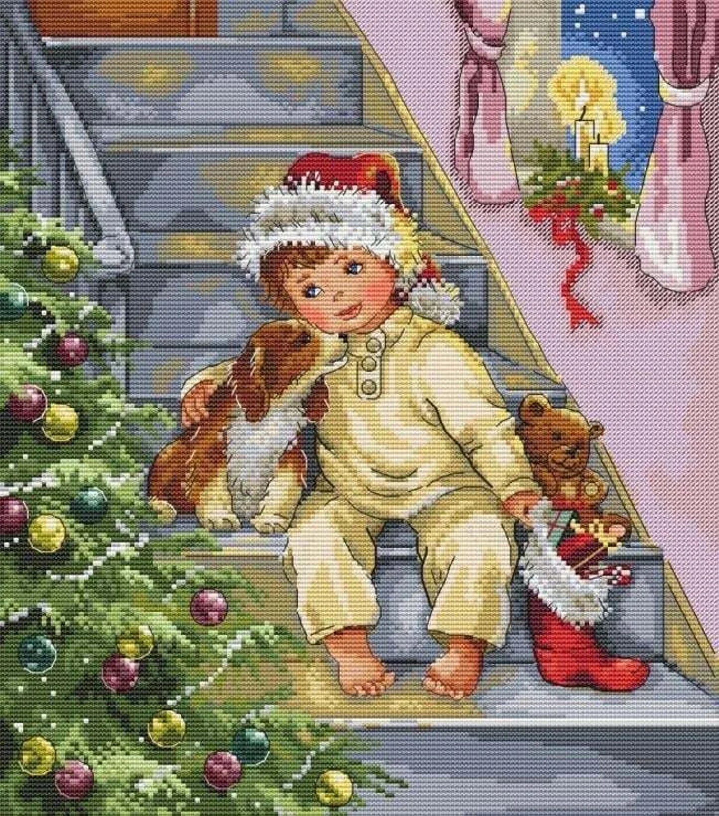 Boy and dog cross stitch pattern, boy and christmas tree cross stitch, christmas cross stitch, new year cross stitch, christmas gifts