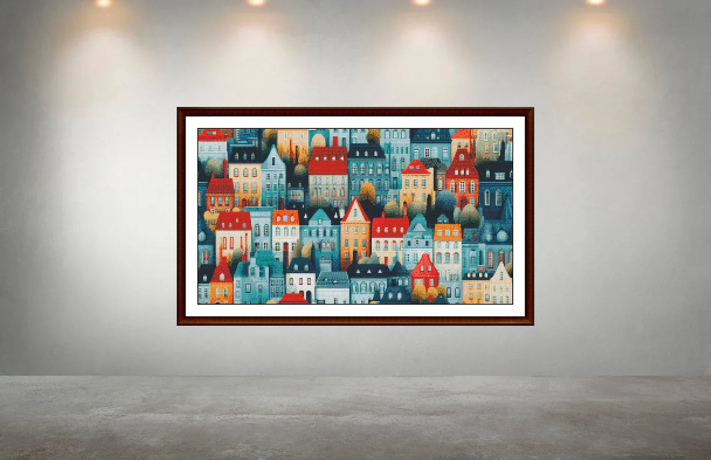 Watercolor Cross Stitch Pattern,City Row Houses,Landscape,Pattern Keeper,Counted Cross Stitch,Pdf,Instant Download