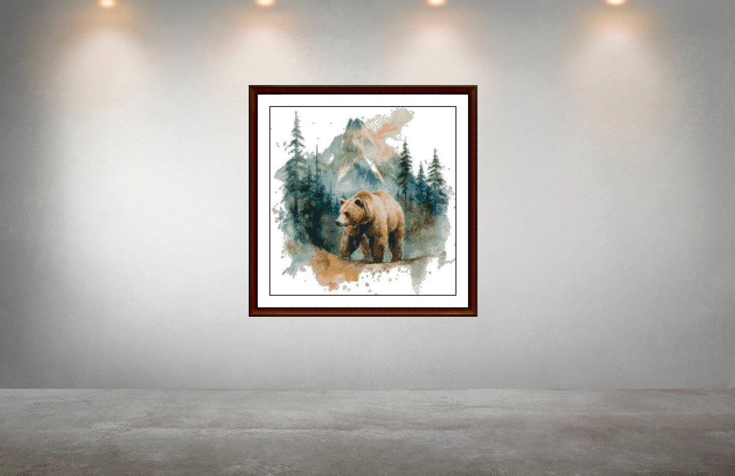Watercolor Cross Stitch Pattern,Bear in the Wilderness,Landscape,Nature,xtitch,Pattern Keeper,PDF,Instant Download