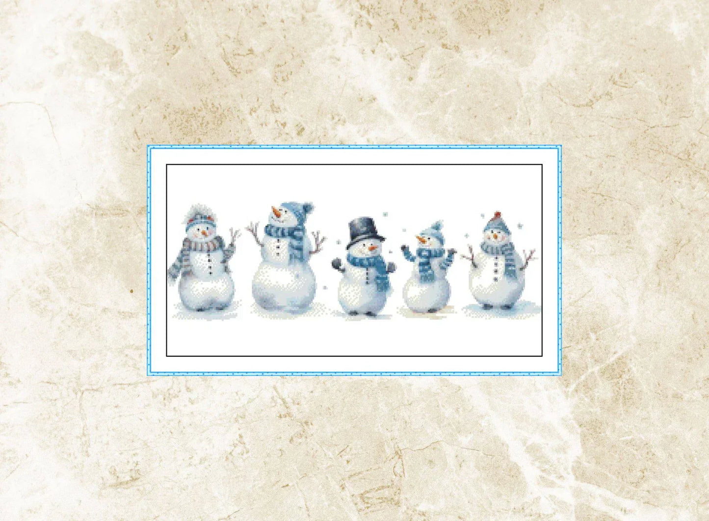 Watercolor Cross Stitch Pattern,Row of Snowmen,Winter,Pattern Keeper,Embroidery,xstitch,PDF,Instant Download