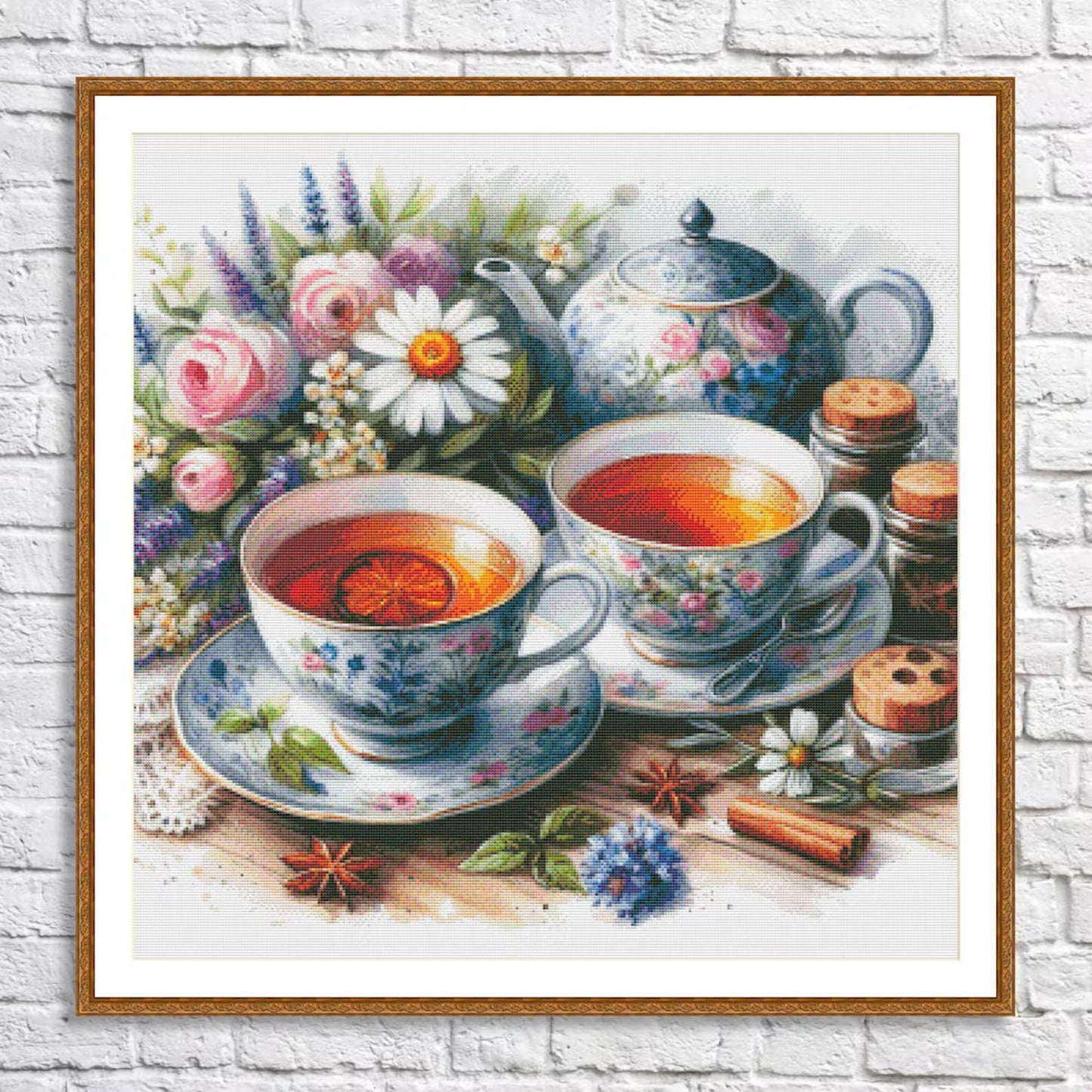 Tea Cups Cross Stitch Pattern Pattern Bouquet of roses Kitchen Still Life Modern Decor Pattern Mugs Napkins Embroidery Needlepoint chart PDF