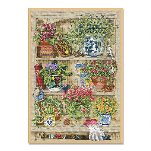 Garden Shelf, Counted Cross Stitch pattern, Kitchen Still Life, Garden Bits And Bobs, Home Modern Decor, Instant Download PDF, Flower pots