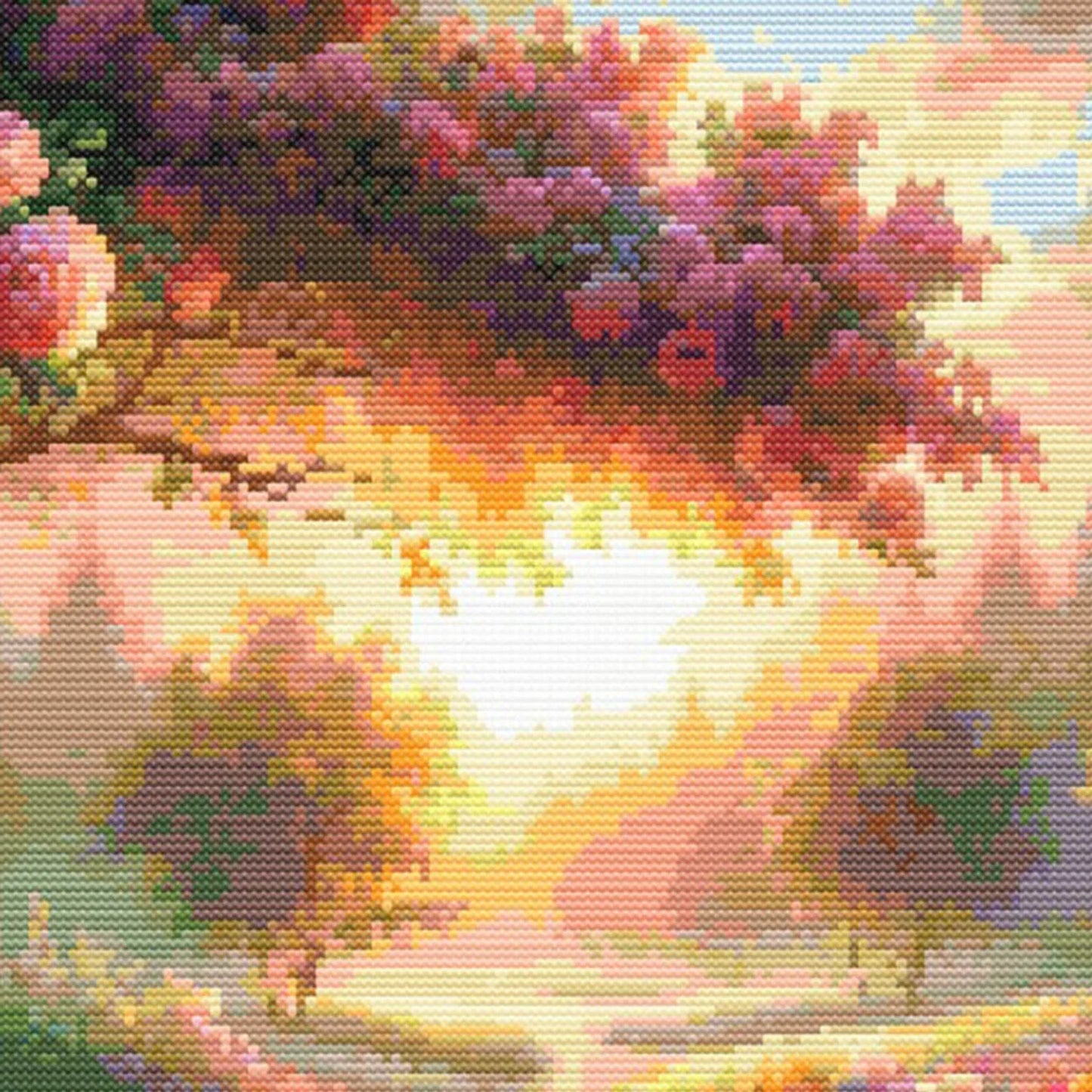 Sunset Garden Stitch Pattern, Serene Landscape Cross Stitch Pattern, Full Coverage Cross Stitch Pattern, Digital Download