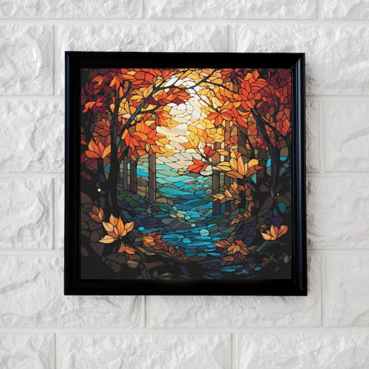 Autumn forest stained glass cross stitch pattern full coverage PDF