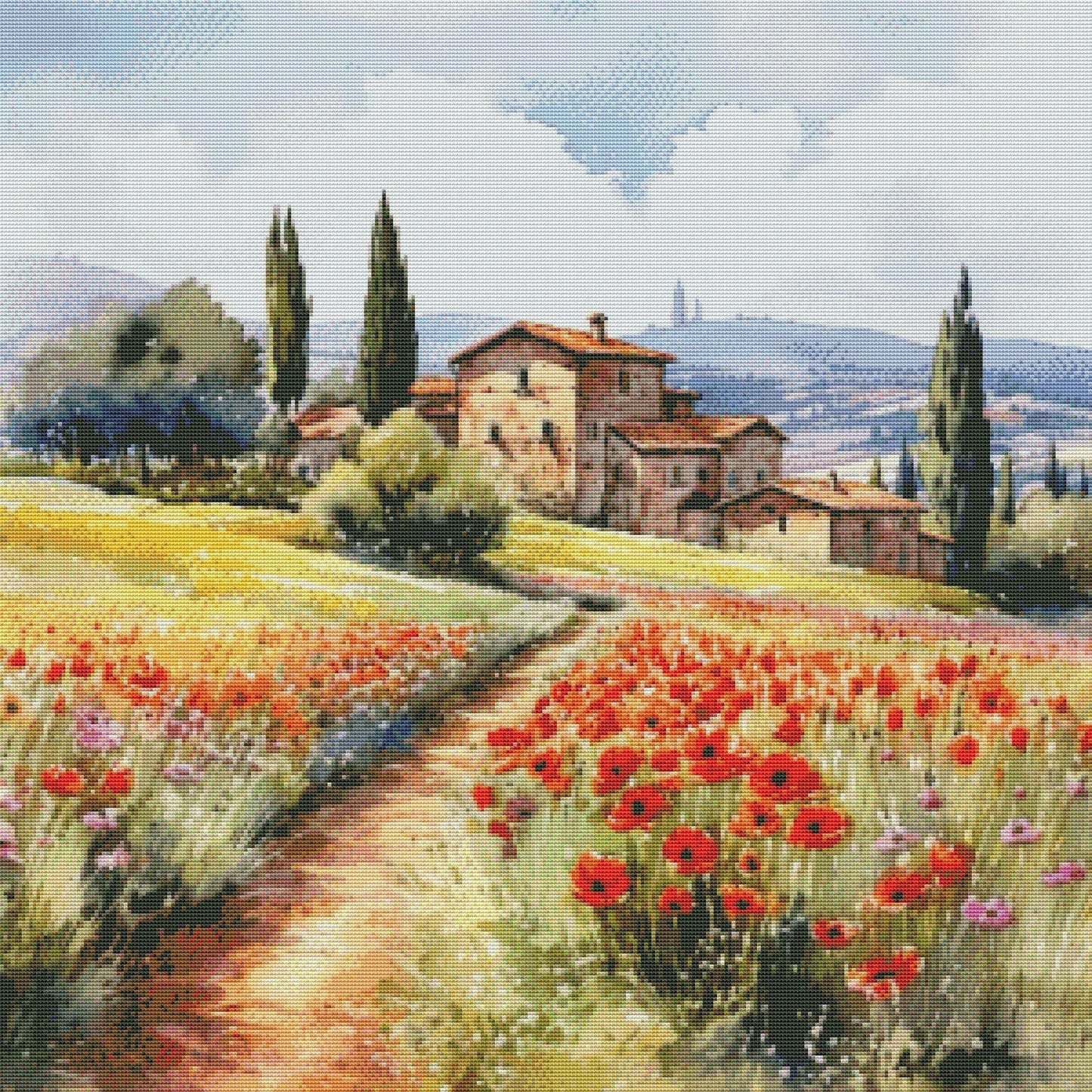 PDF Tuscany Field Counted Cross Stitch Pattern, Landscape design, Instant Download Digital Format