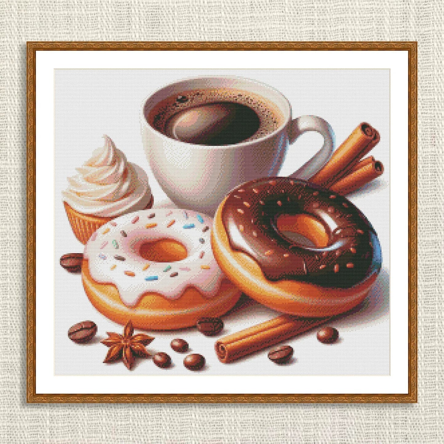 Donut with chocolate Cross Stitch Pattern Sweets Chocolate Donut Kitchen Decor A cup of coffee Dessert Embroidery Needlepoint chart PDF