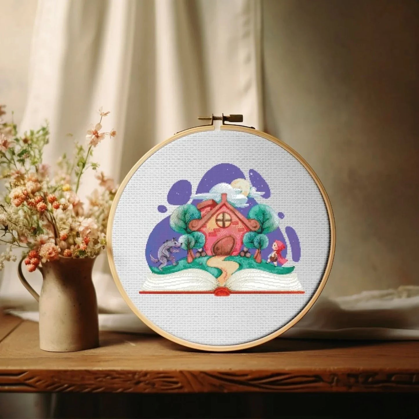 Wolf And Girl Story Book Cross Stitch Pattern ,Art X Stitch , Instant Download, Pdf , Fairytale Story Book