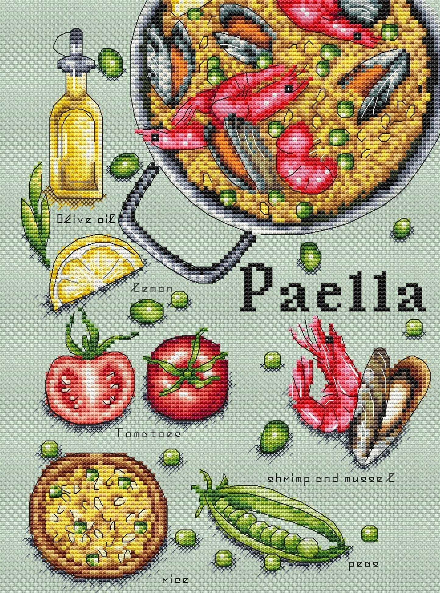Cross Stitch Pattern "Paella" DMC Cross Stitch Chart Needlepoint Pattern Embroidery Chart Printable PDF Instant Download
