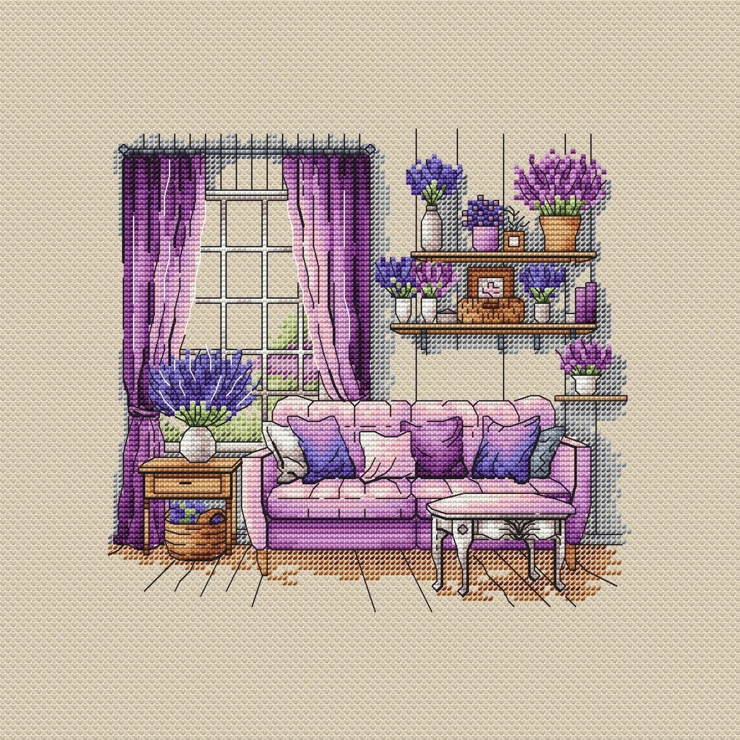 Lavender Cross Stitch Patterns, Lavender cross pattern, Interior embroidery, Decorative embroidery, Lavender room embroidery