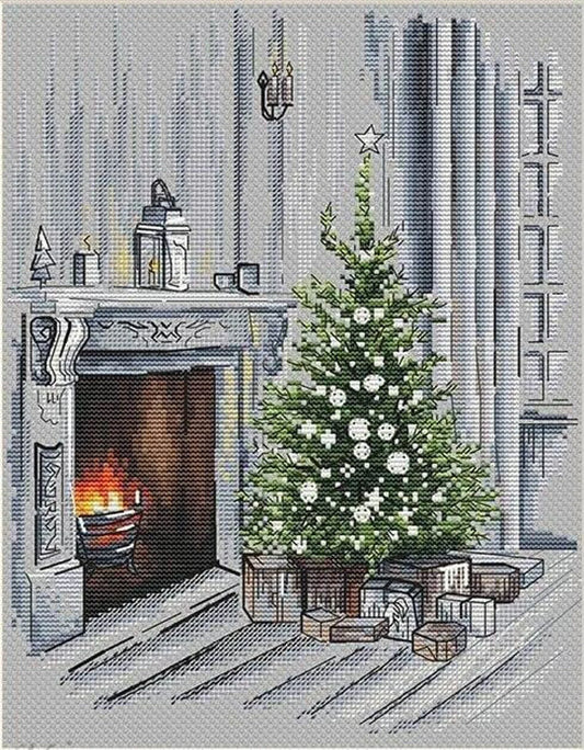 Christmas cross stitch pattern, new year cross stitch, christmas tree cross stitch, fireplace cross stitch, christmas gifts cross stitch