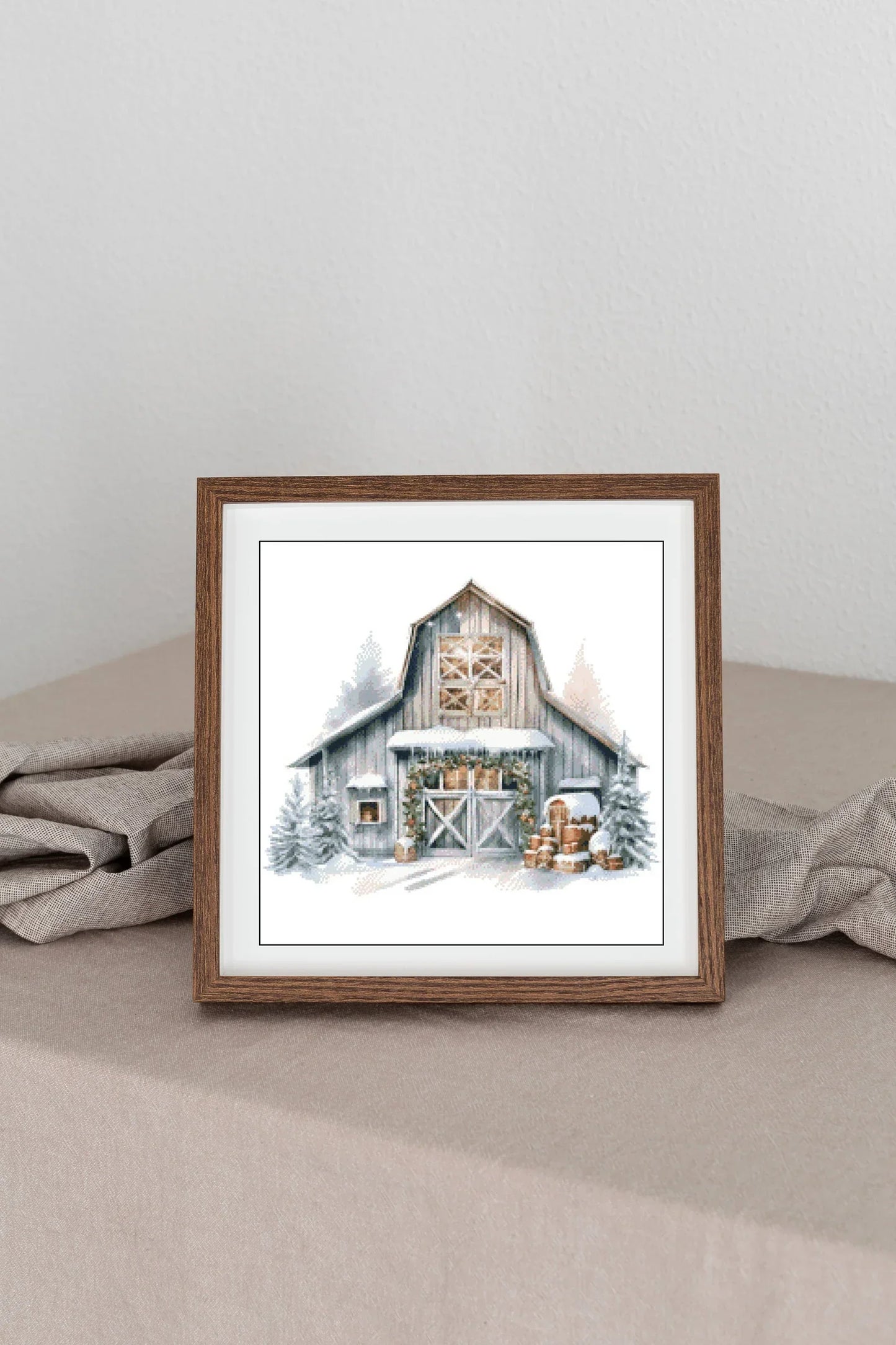 Watercolor Cross Stitch Pattern,Christmas Festivities at the Farm Barn,Pattern Keeper,xstitch,PDF,Instant Download