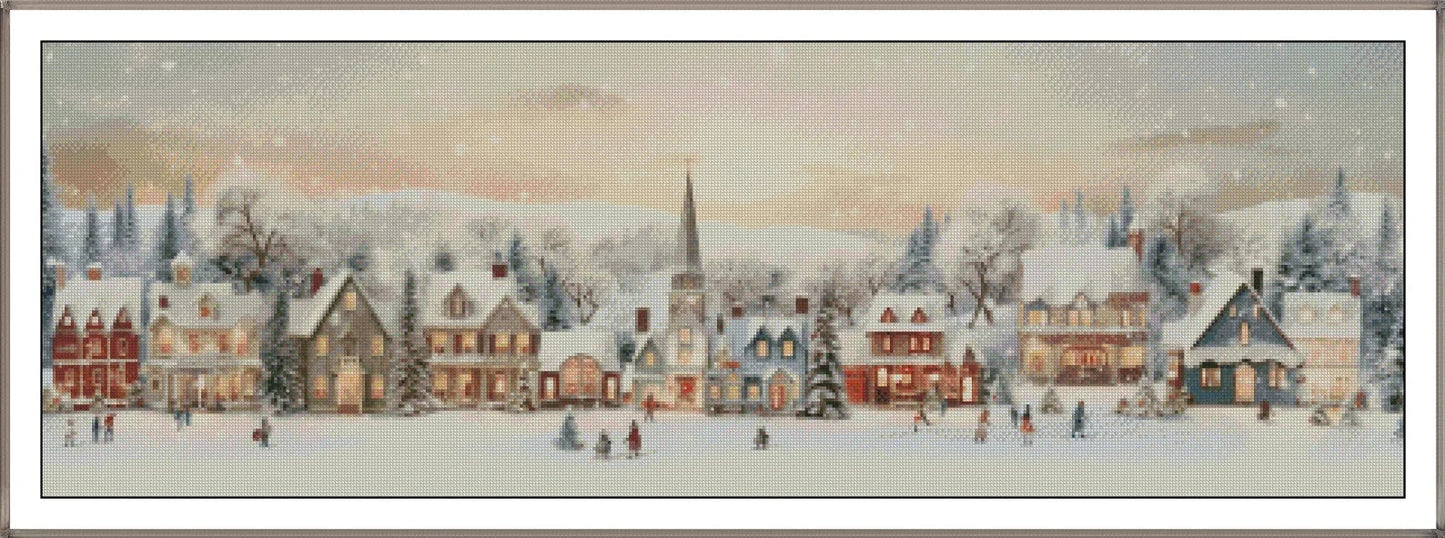 Winter Cross Stitch Pattern,Christmas Row Village, Snow,City,Landscape,Pattern Keeper,Counted Cross Stitch,Pdf,Instant Download
