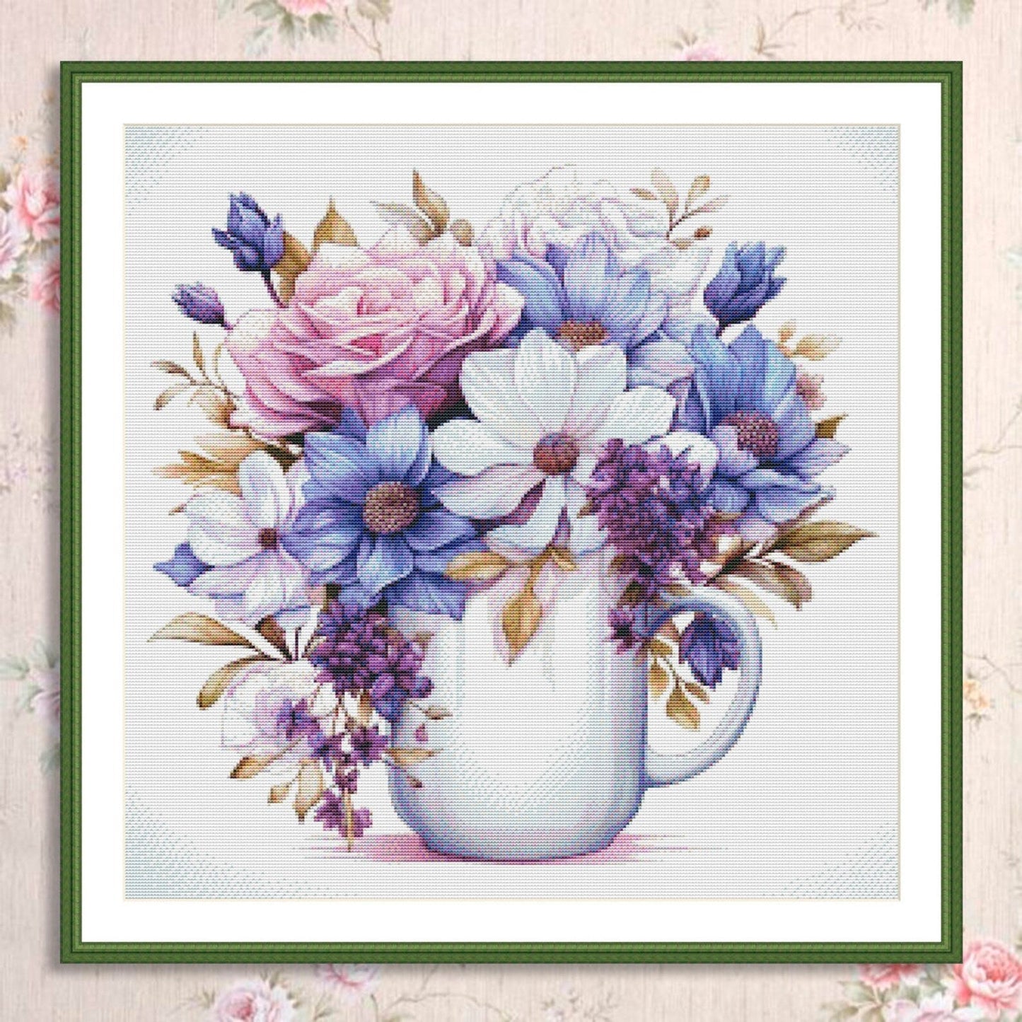 Blooming Tea Cup Cross Stitch Pattern Pattern Bouquet of roses Kitchen Still Life Modern Decor Pattern Embroidery Needlepoint chart PDF