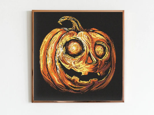 Pumpkin Halloween Cross Stitch Sewing Modern Embroidery Pattern Funny Snarky Cute Beginner Van Gogh Edvard Monk Kitten jack-o-lantern