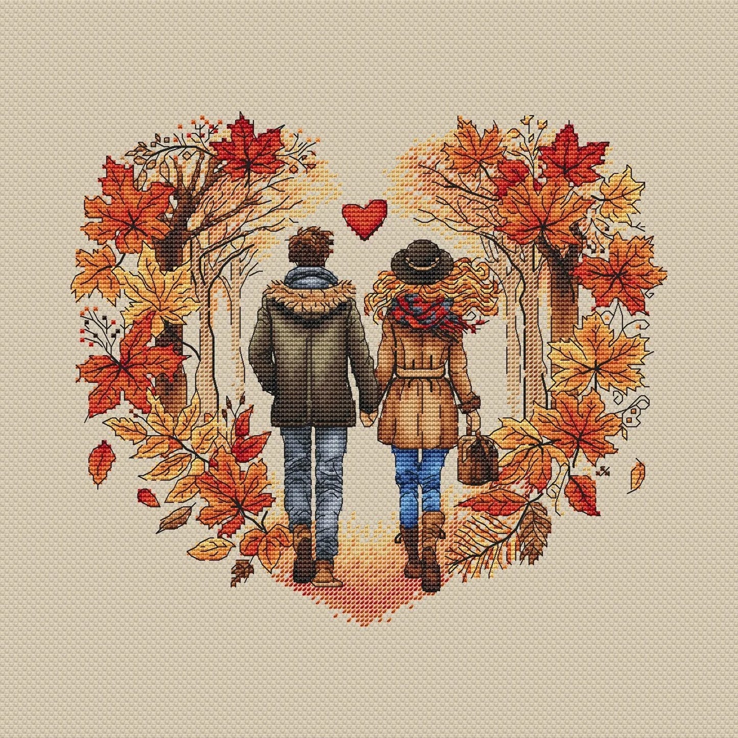 Autumn Cross Stitch Pattern PDF, Autumn Leaves Embroidery, Funny Gift, Embroidery Design Digital File, Autumn love Hand Embroidery