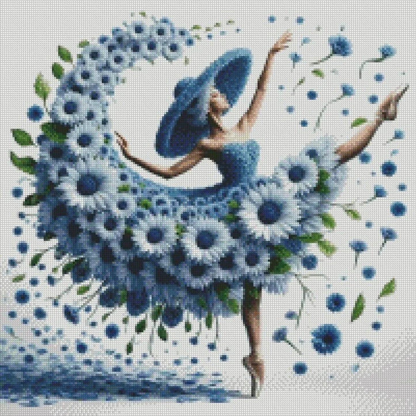 Blue flower Girl - Counted Cross Stitch Patterns - Printable Chart PDF Format Needlework Embroidery Crafts DIY DMC color