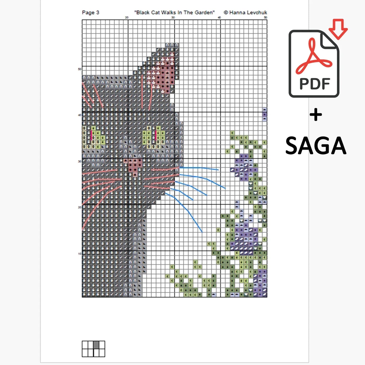 Set of Two Black Cat Cross Stitch Pattern, Cat Cross Stitch, punto de cruz, Cross Stitch Pattern Flower, punto de cruz