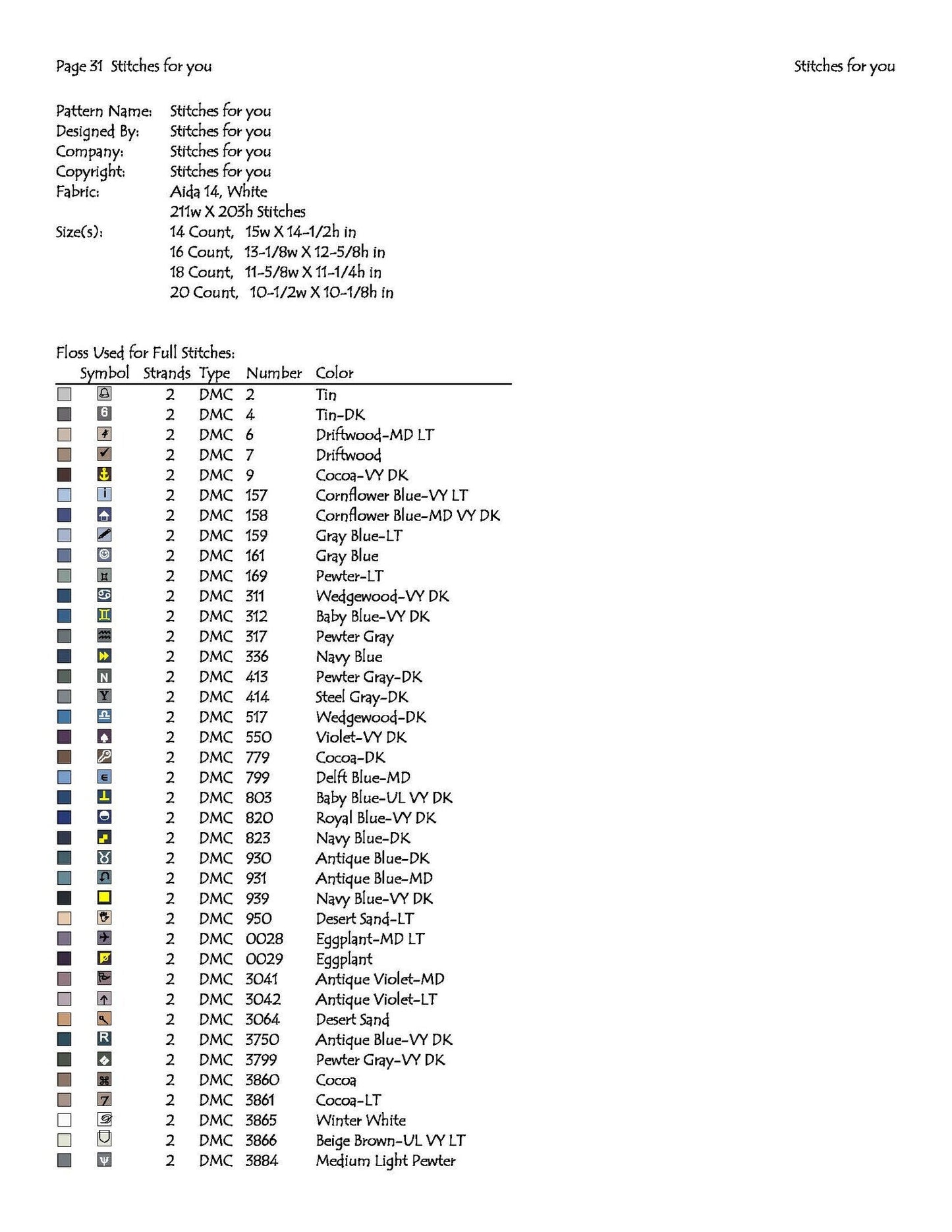 Blue dress girl - Counted Cross Stitch Patterns - Printable Chart PDF Format Needlework Embroidery Crafts DIY DMC color