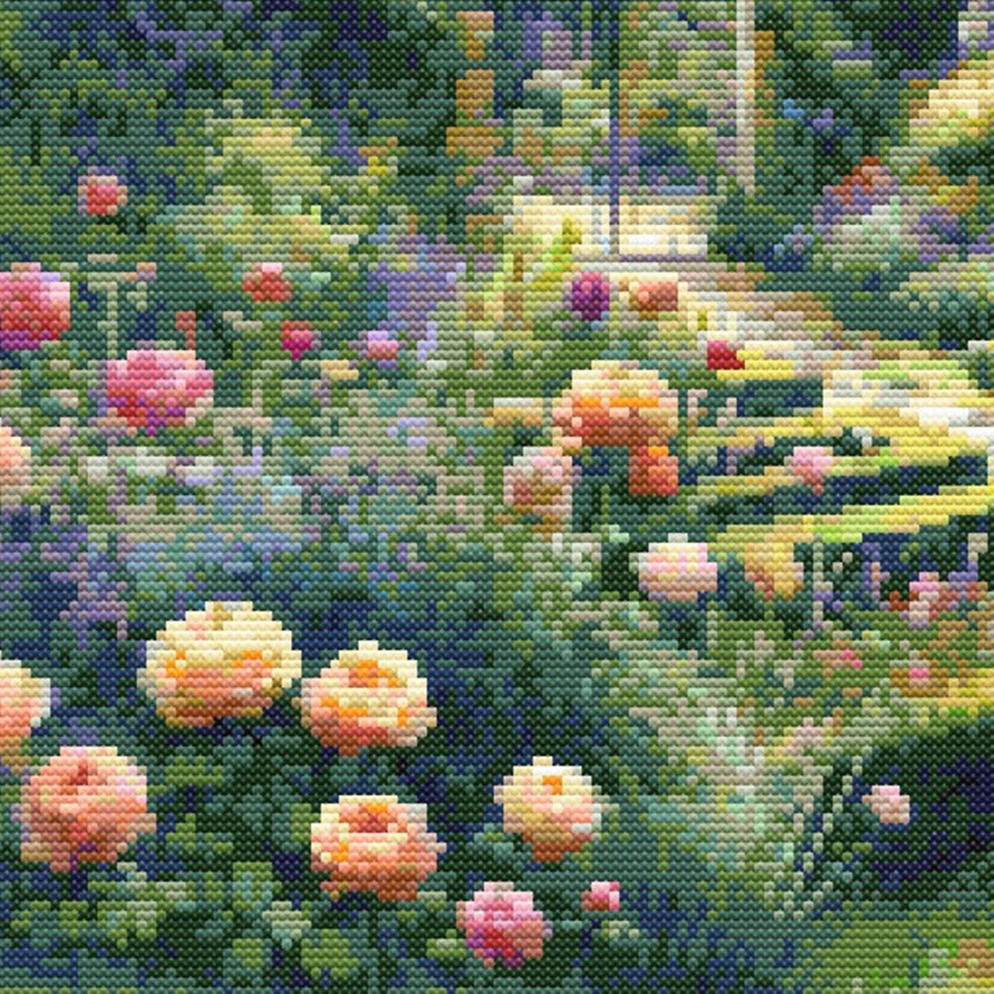 English Garden Cross Stitch Pattern | Beautiful Victorian Garden Needlework Design. Digital PDF Download