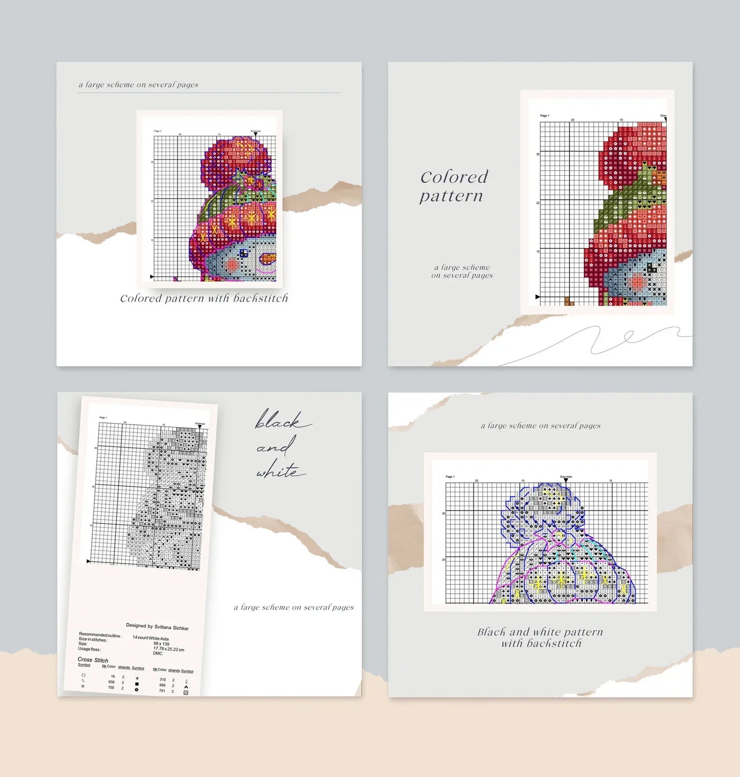 Snowman Cross Stitch Pattern, Christmas Holiday Classic Snowman with Red Green Hat and Motley Scarf Whimsical Needlepoint PDF Winter Friend