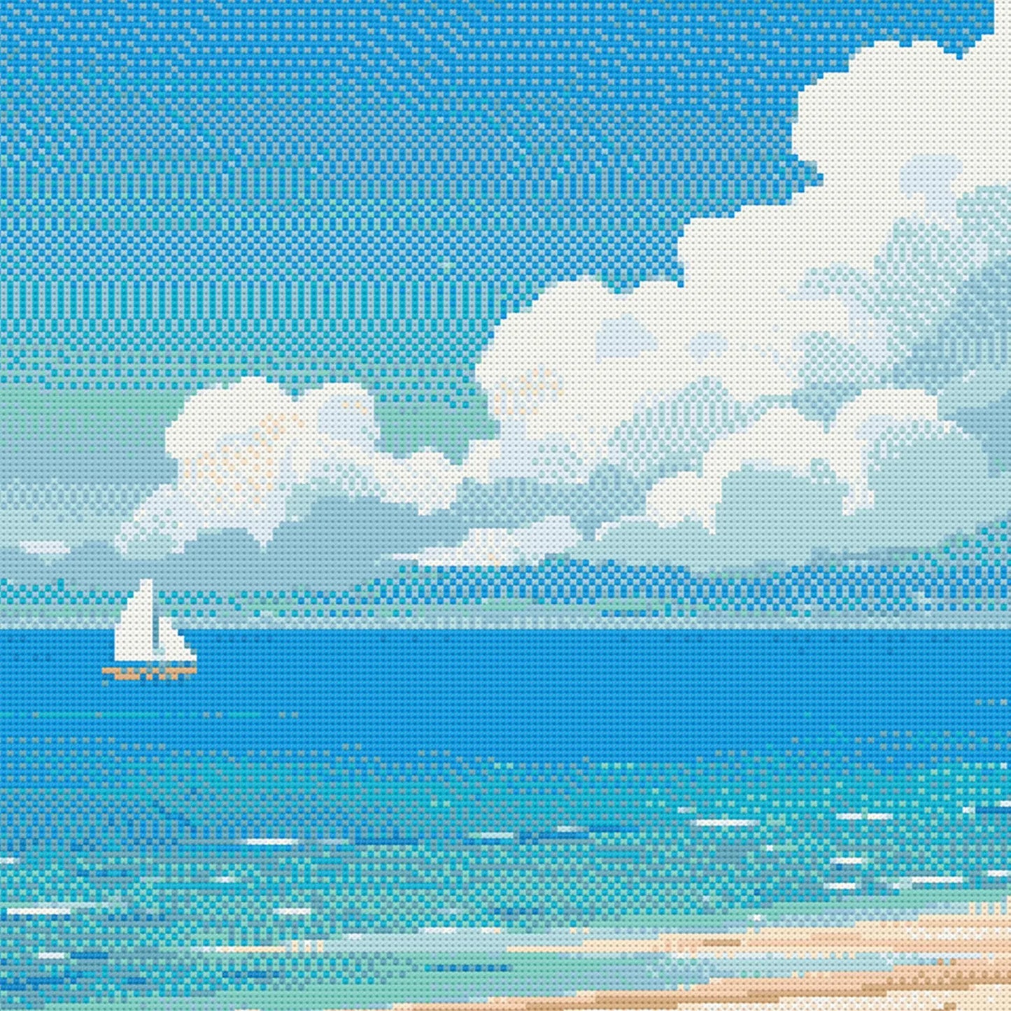 A Day at the Beach Cross Stitch Pattern | Ocean Landscape Cross Stitch Chart Download | Nature Cross Stitch | Summer Cross Stitch PDF