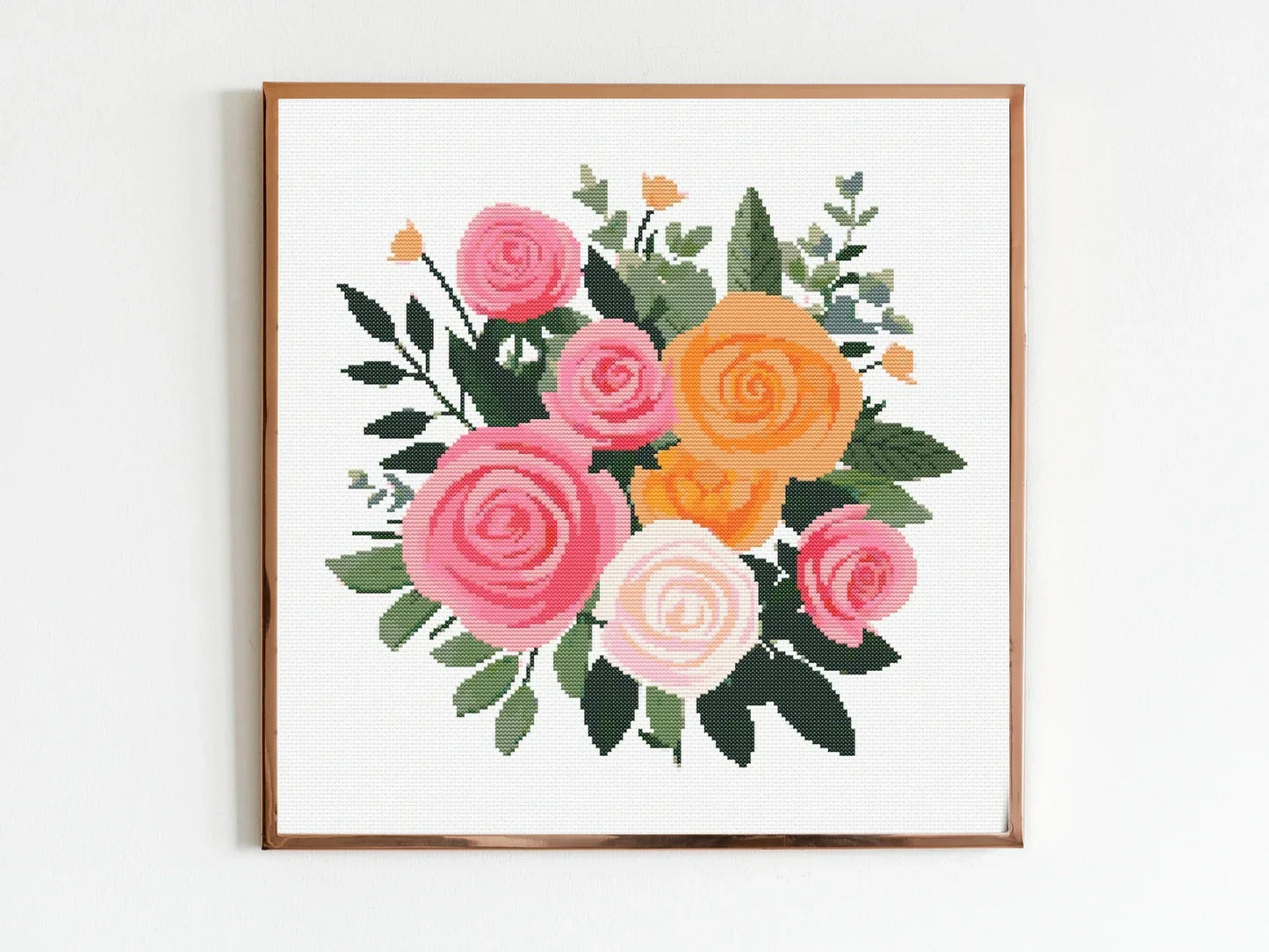 Bouquet of Flowers Cross Stitch Sewing Modern Embroidery Pattern DMC Bunch of Flowers Floral Wedding Artwork Gift Roses Wedding Anniversary