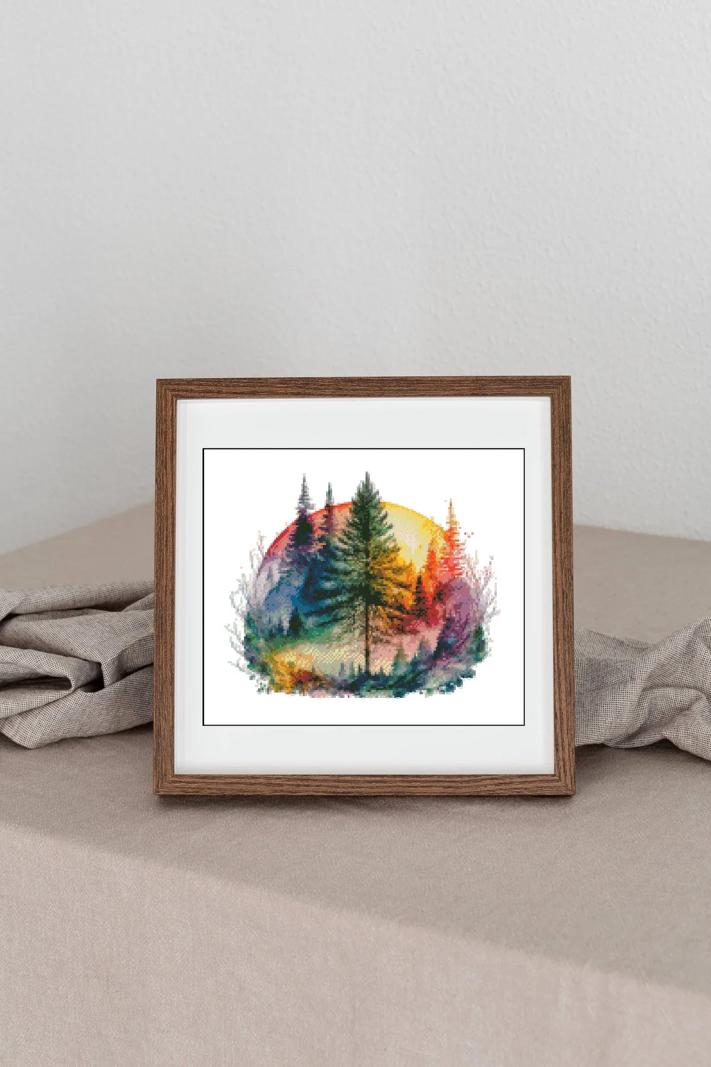 Watercolor Cross Stitch Pattern,Forest with Rainbow,Tree life Colorful,Pattern Keeper,Landscape,Hand Embroidery,Instant Download