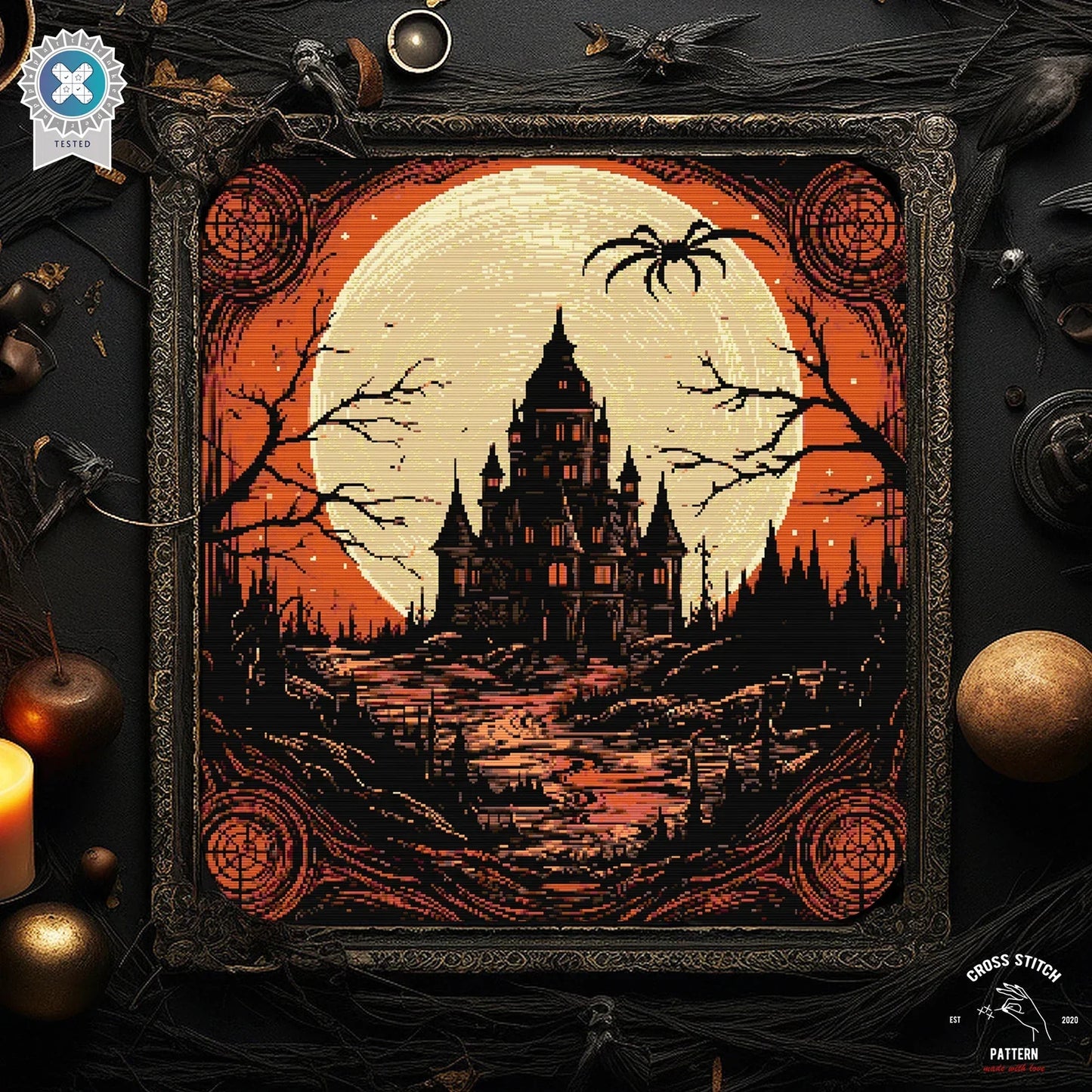 Halloween cross stitch pattern Spooky cross stitch Spider cross stitch Ghost embroidery Haunted house jack o lantern Pumpkin cross stitch