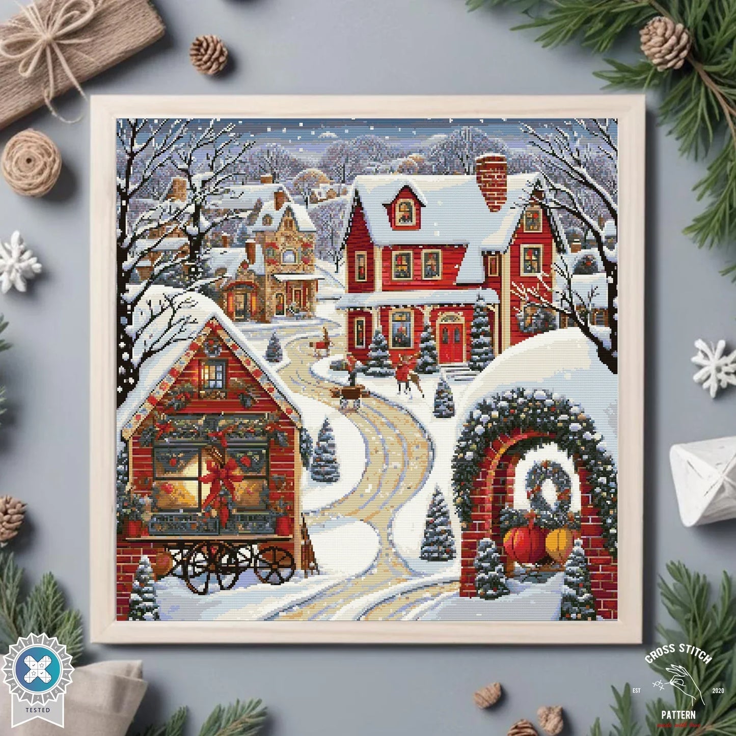 Christmas cross stitch pattern Winter Village embroidery Advent calendar embroidery Christmas tree ornament Christmas village Holiday decor