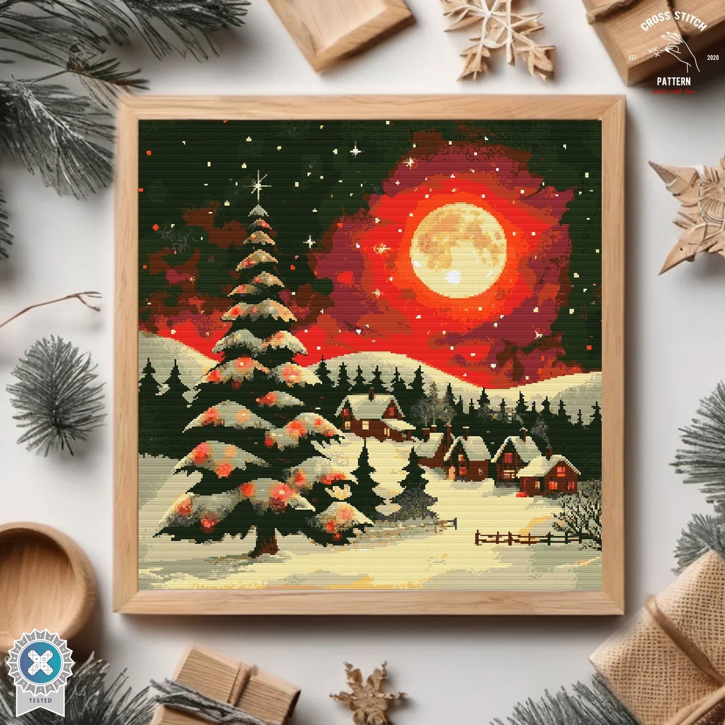 Christmas cross stitch pattern Winter Village embroidery Advent calendar embroidery Christmas tree ornament Christmas village Holiday decor