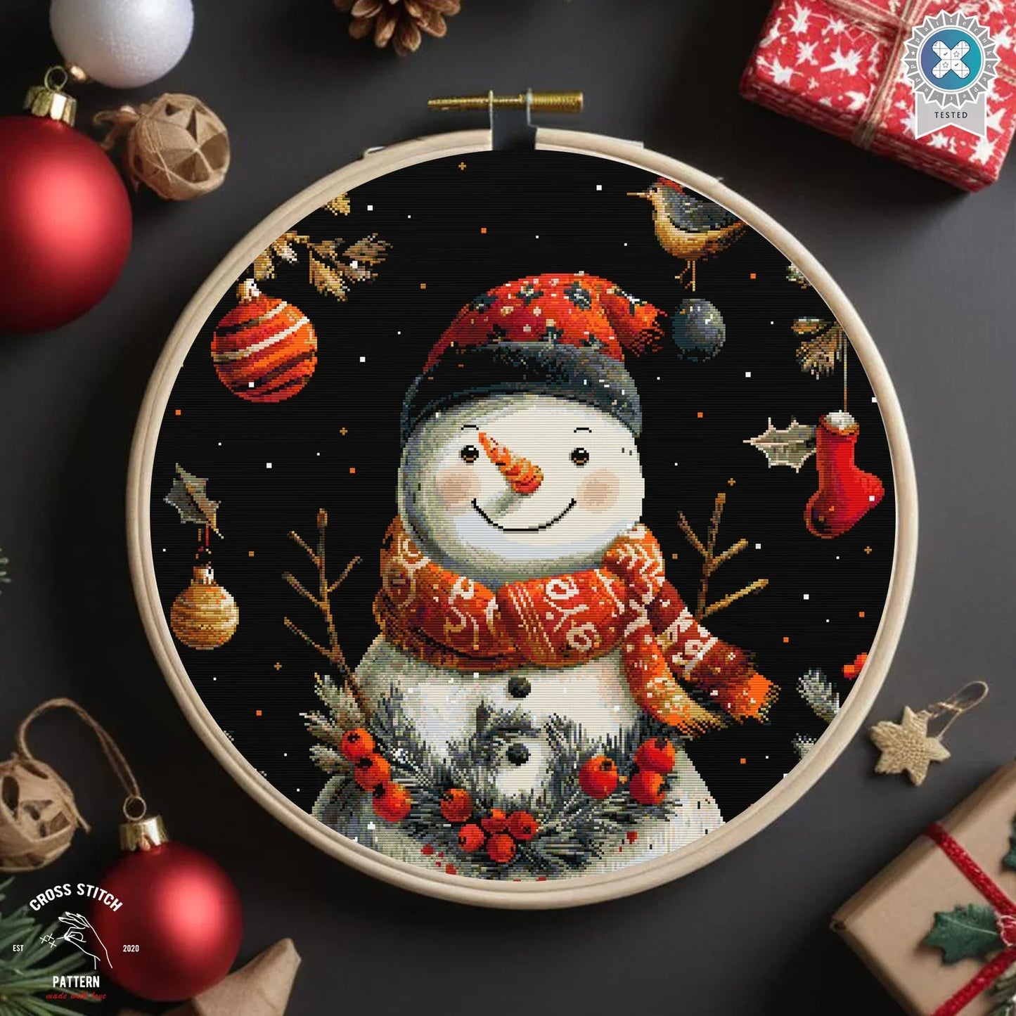 Christmas cross stitch pattern Cute Snowman Advent calendar embroidery Snow Globe cross stitch Christmas tree ornament Winter Holiday decor