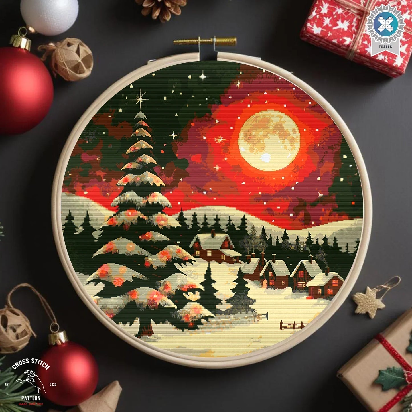 Christmas cross stitch pattern Winter Village embroidery Advent calendar embroidery Christmas tree ornament Christmas village Holiday decor