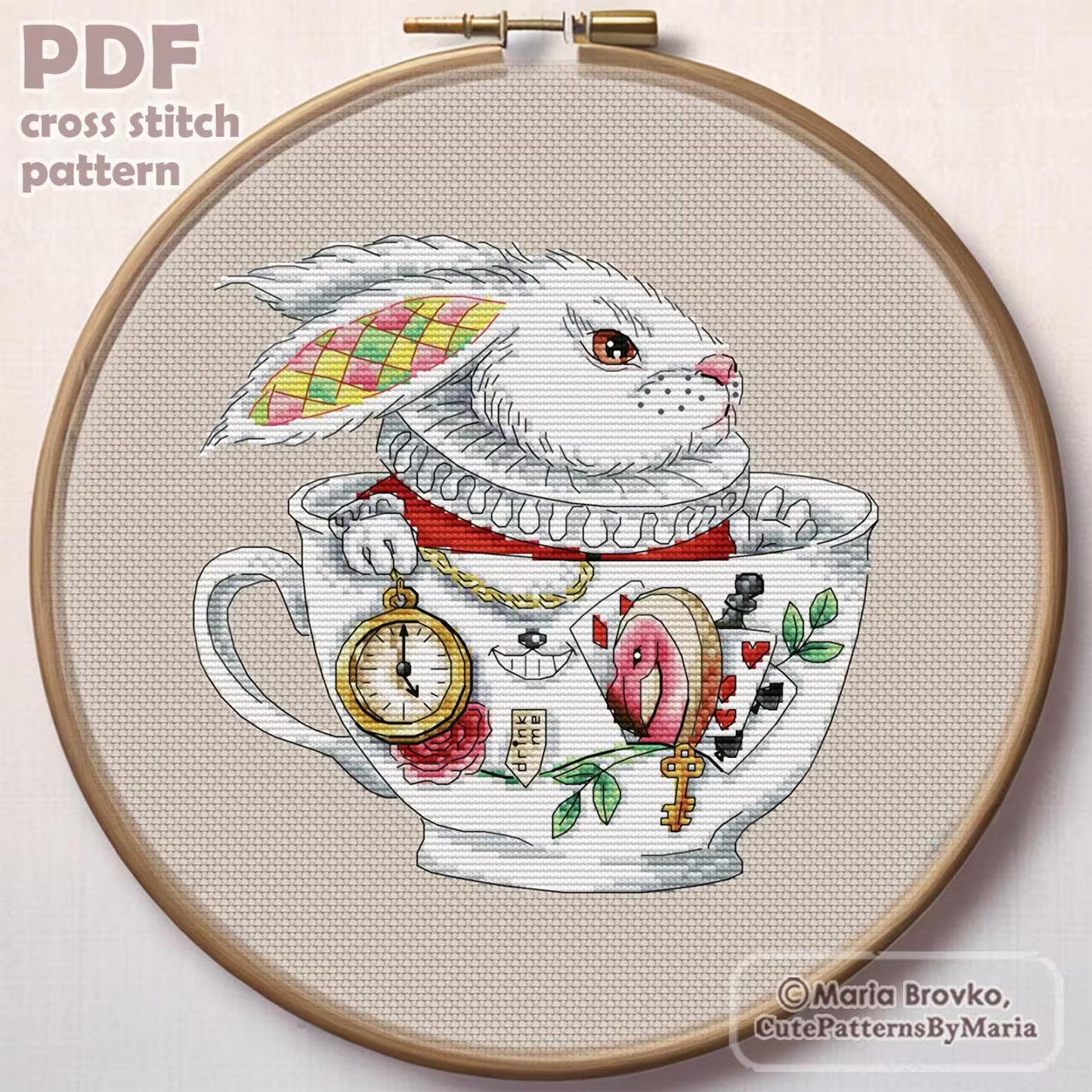 Cross Stitch Pattern White Rabbit (Alice in Wonderland) DMC Embroidery Chart Printable PDF Instant Download